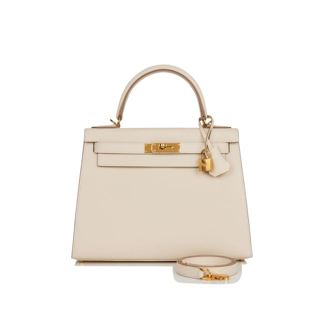 Hermes Kelly 28 Sellier Epsom Craie Gold Hardware