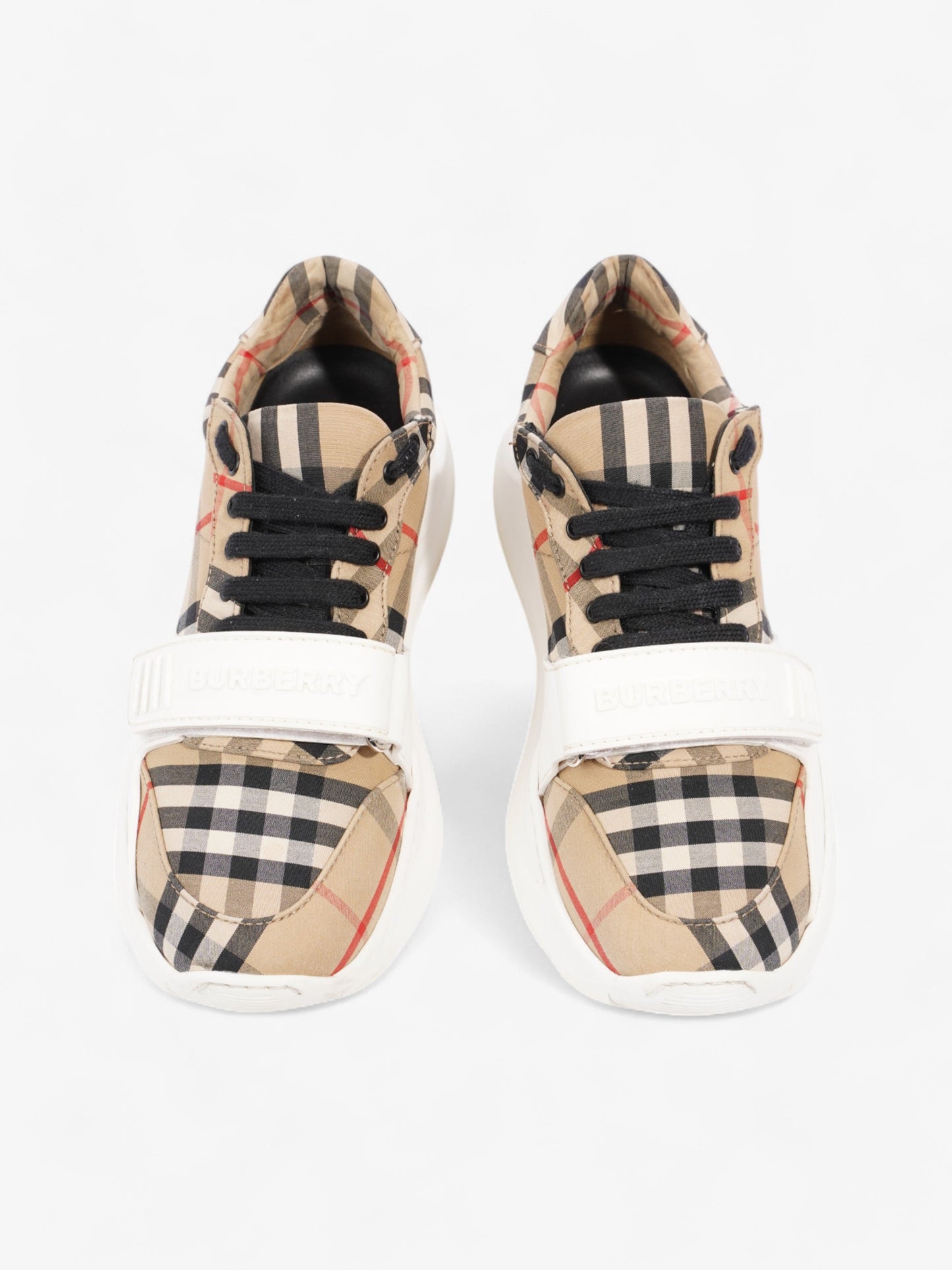 Burberry Regis Sneakers Beige Checkered / White / Black Canvas EU 37.5 UK 4.5