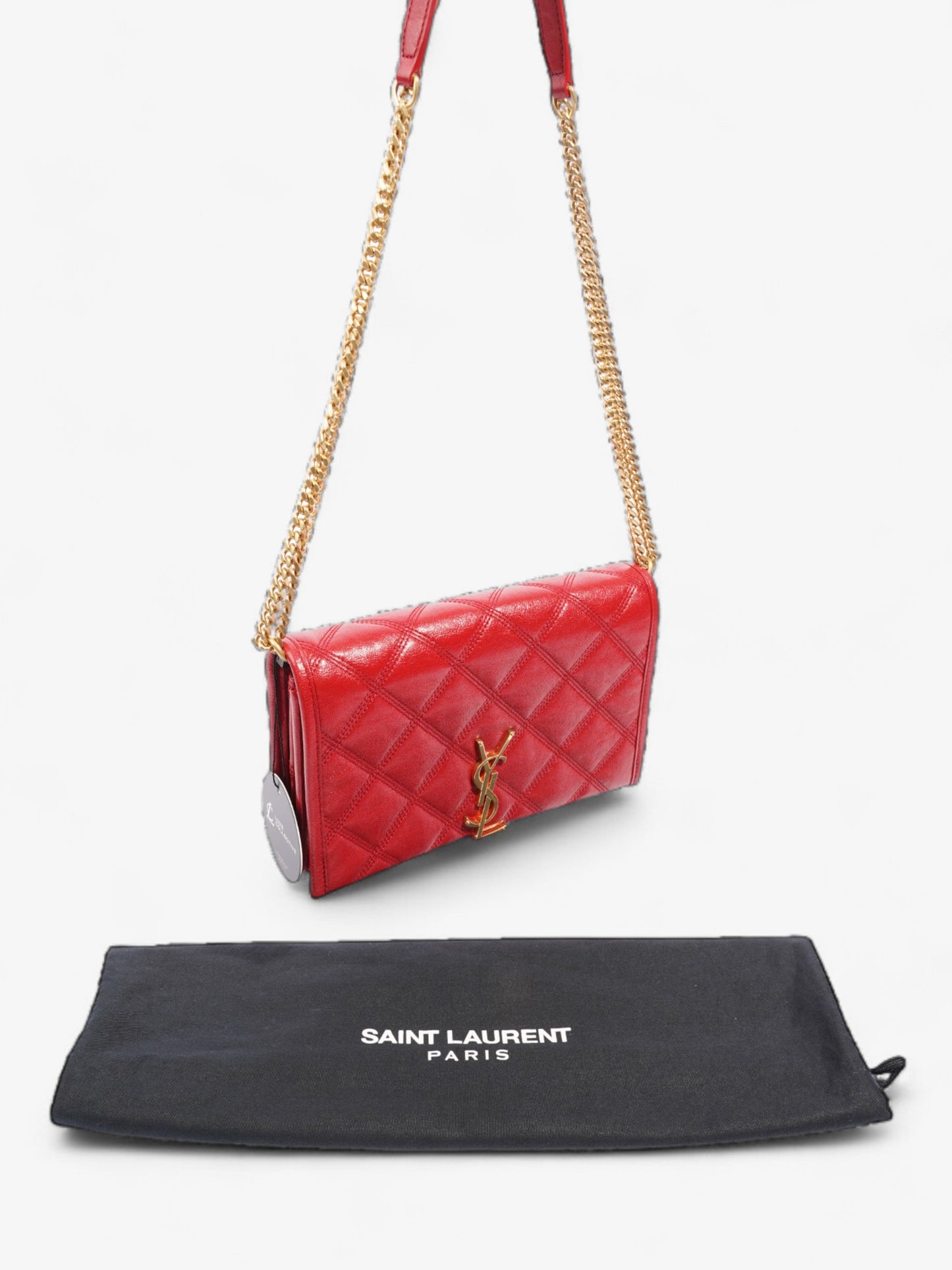 Saint Laurent Becky Chain Wallet Red Leather
