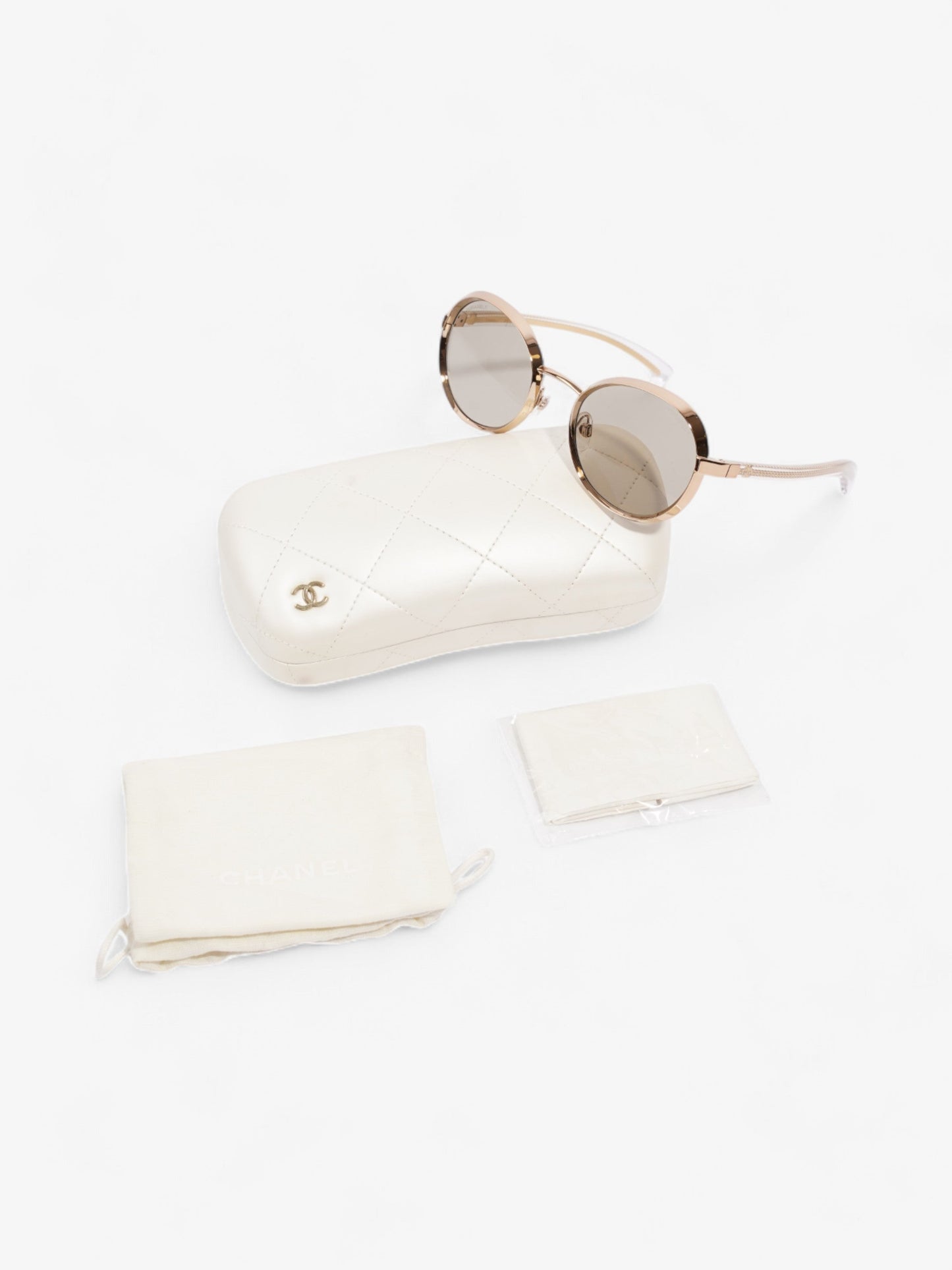 Chanel Round Sunglasses Gold Acetate 125mm
