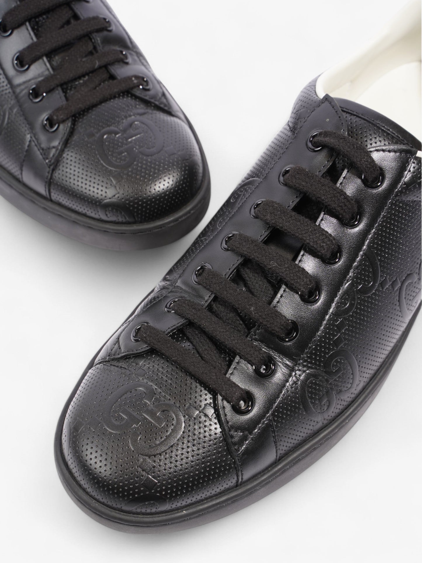 Gucci New Ace Embossed Sneakers Black Embossed Leather EU 42.5 UK 8.5