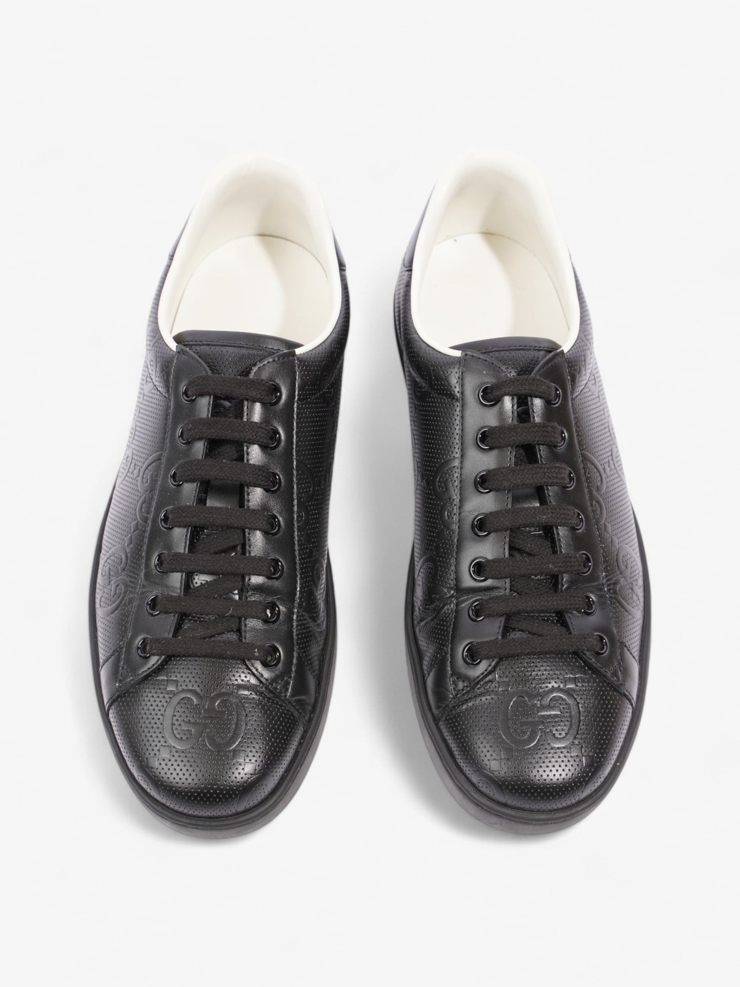Gucci New Ace Embossed Sneakers Black Embossed Leather EU 42.5 UK 8.5