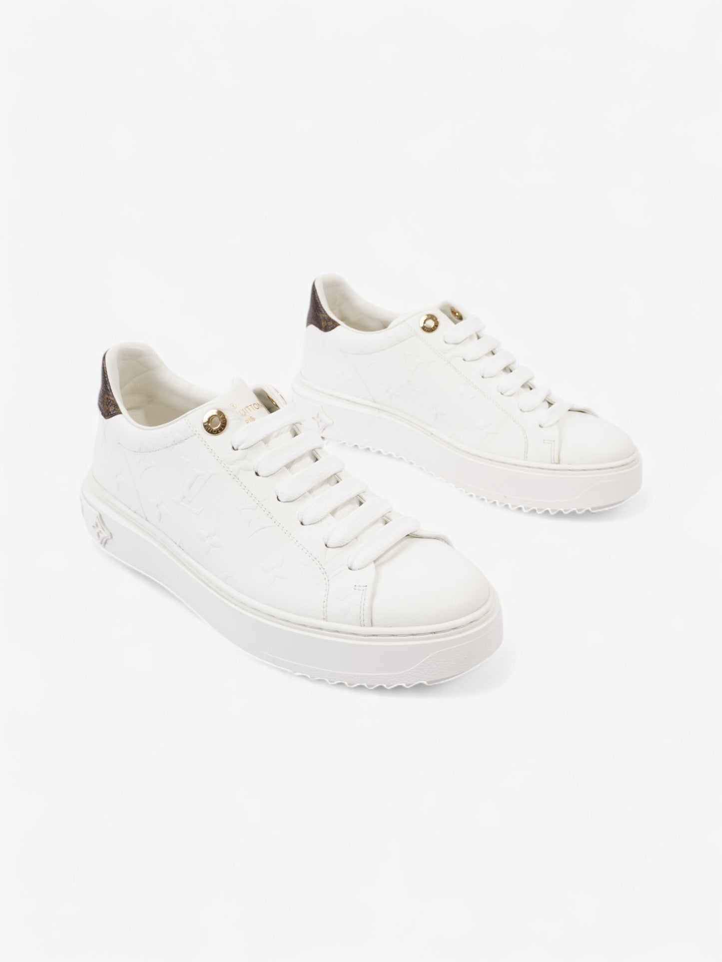 Louis Vuitton Time Out Sneakers White / Brown Monogram Leather EU 38 UK 5