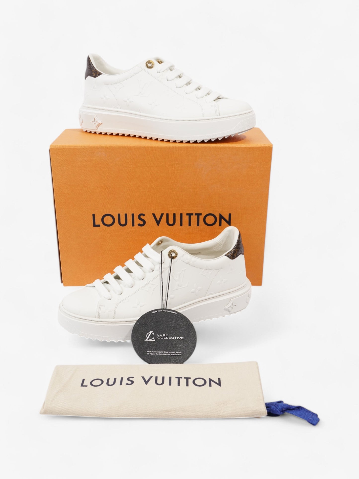 Louis Vuitton Time Out Sneakers White / Brown Monogram Leather EU 38 UK 5