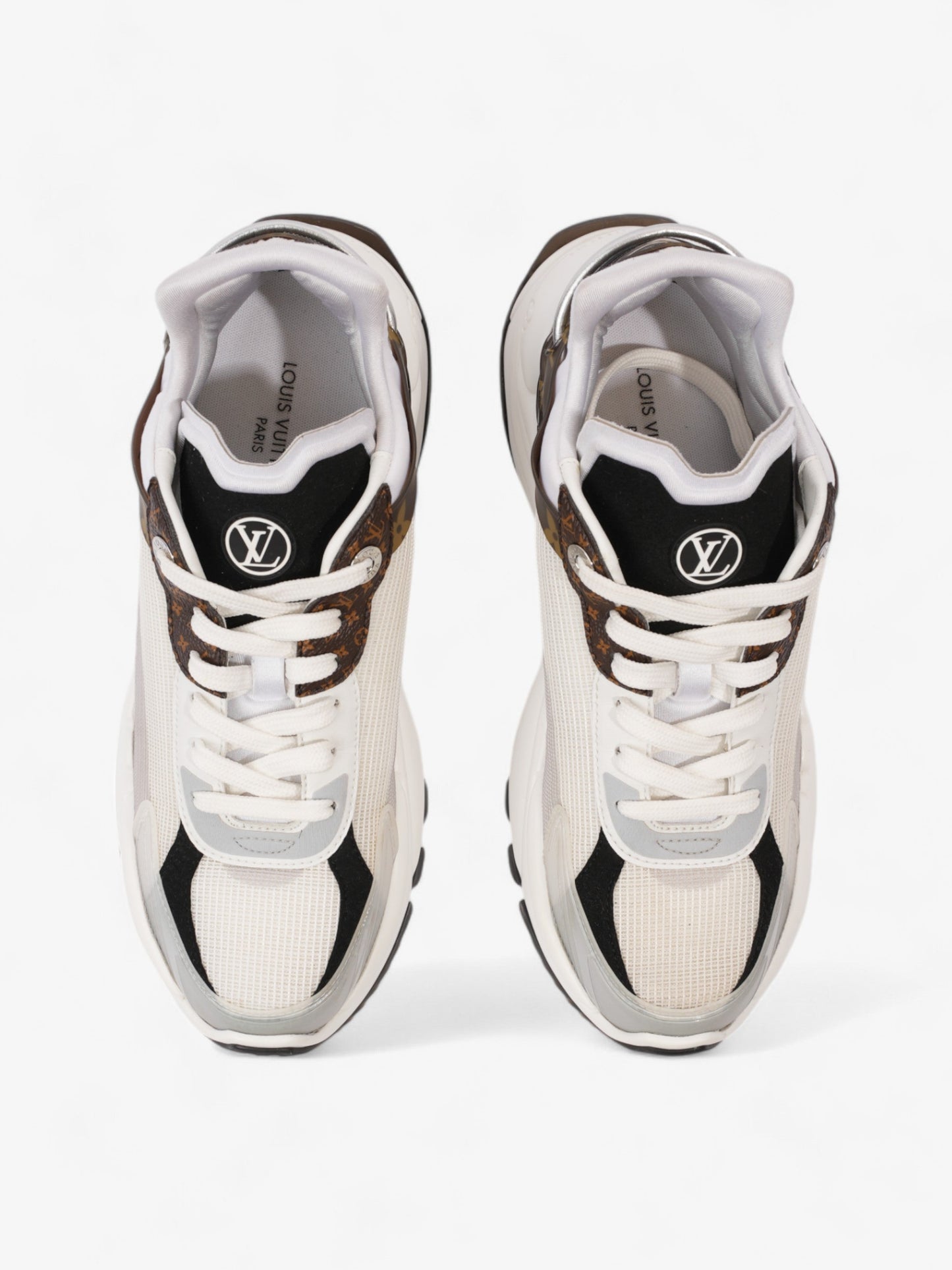Louis Vuitton Run 55 Sneakers White / Monogram / Black Mesh EU 38 UK 5