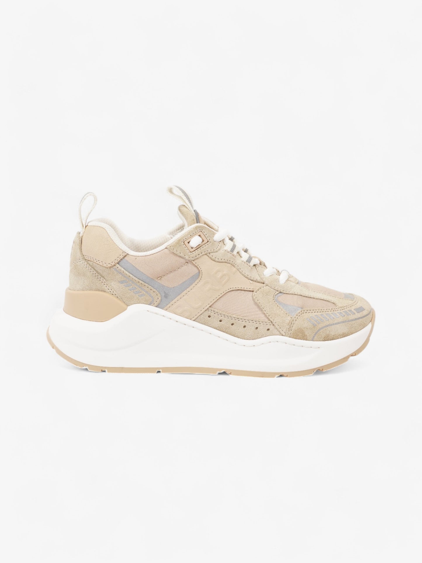 Burberry Sean Mixed Media Sneakers Beige / Silver Suede EU 37 UK 4