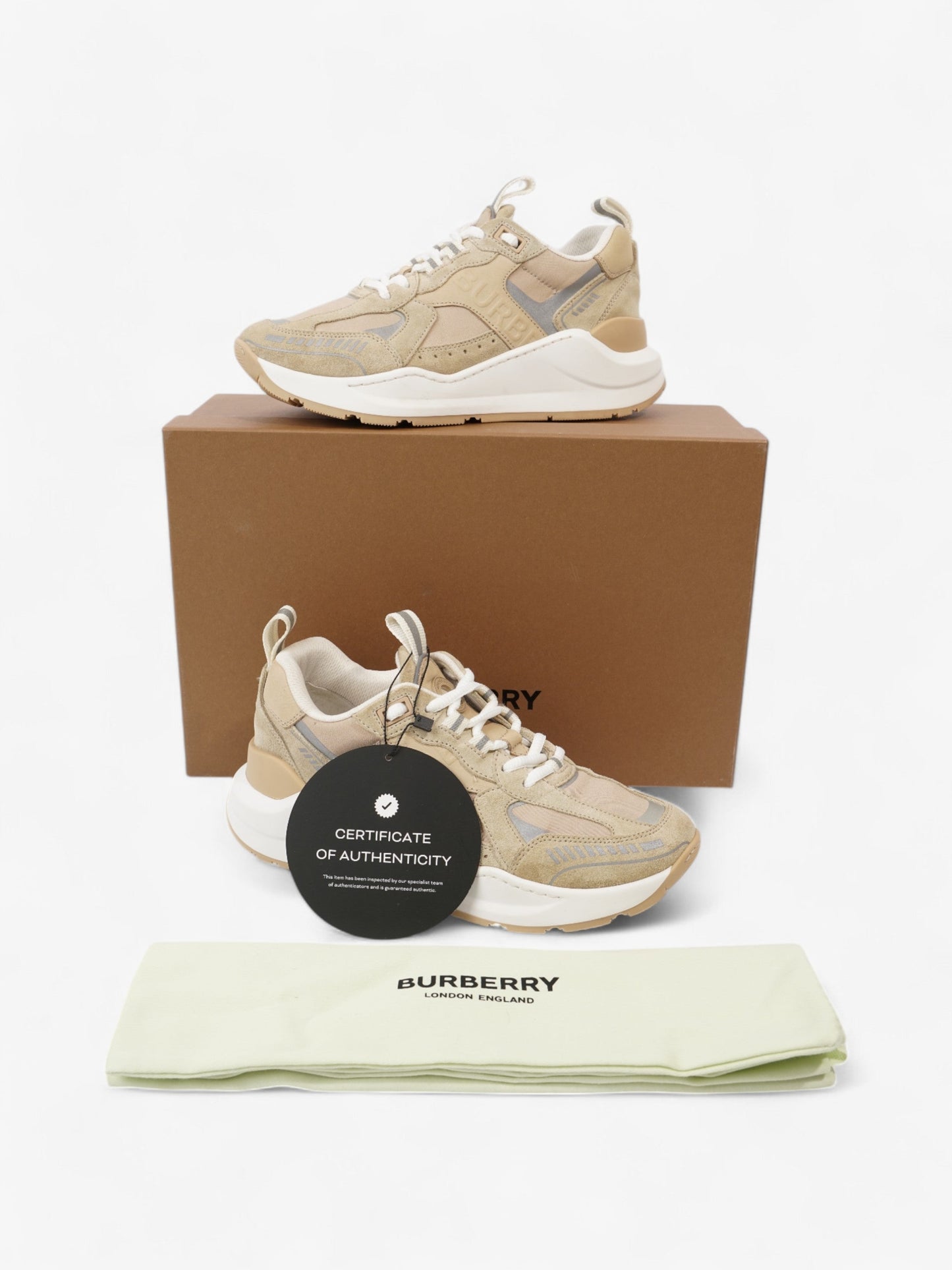 Burberry Sean Mixed Media Sneakers Beige / Silver Suede EU 37 UK 4