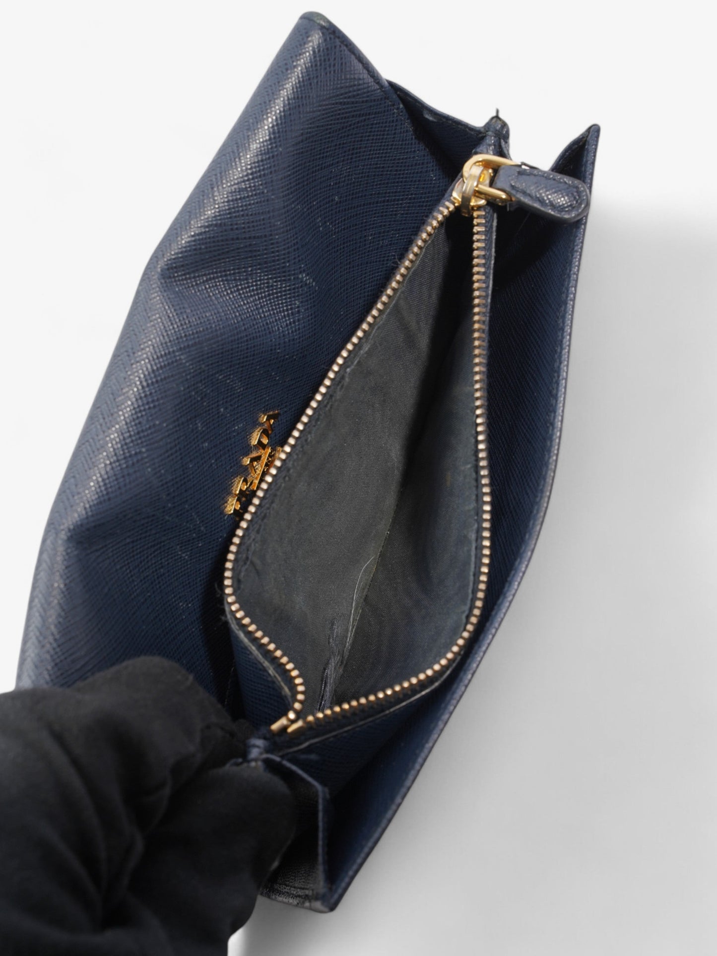 Prada Continental Wallet Navy Blue Saffiano Leather