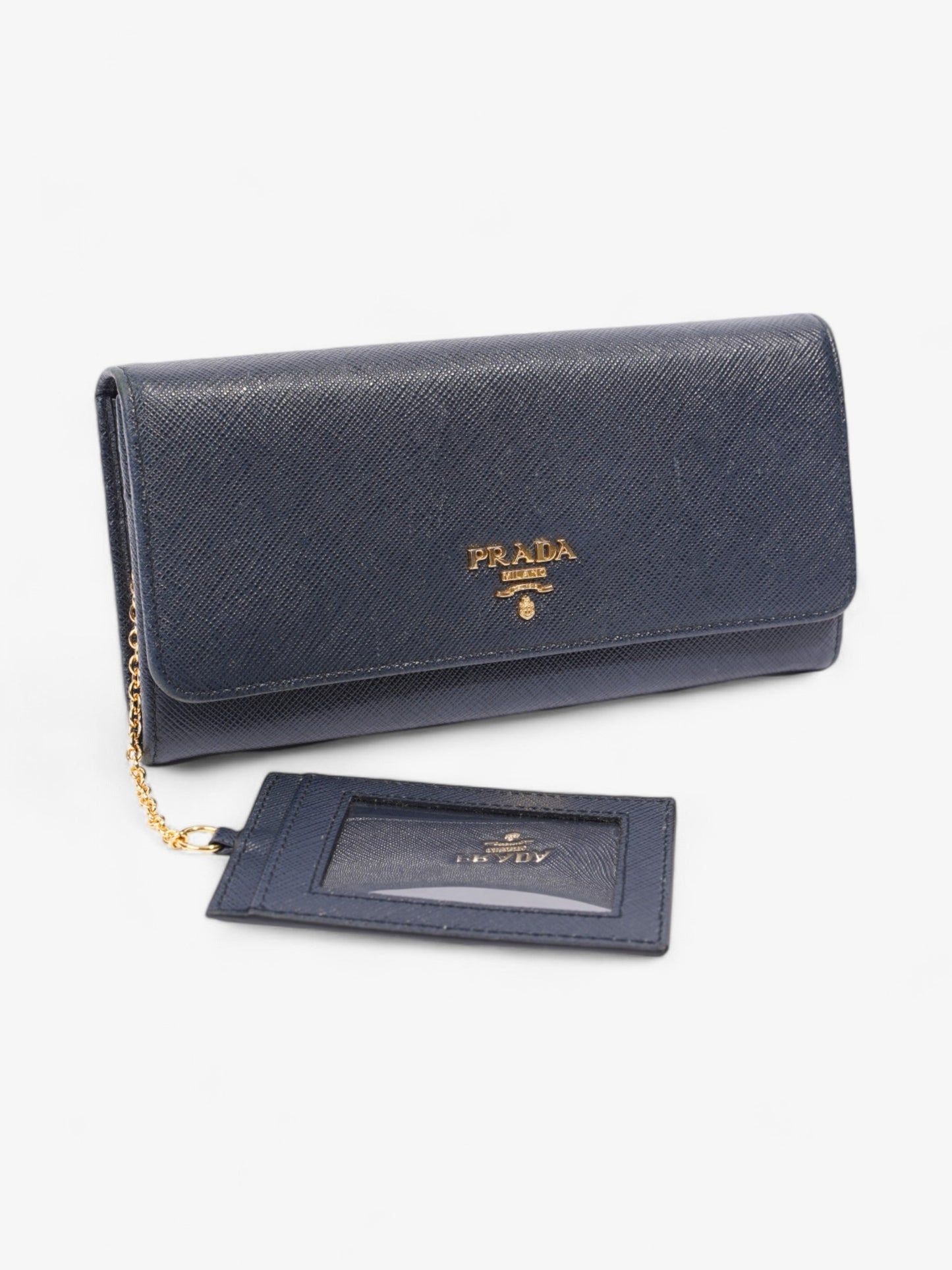 Prada Continental Wallet Navy Blue Saffiano Leather