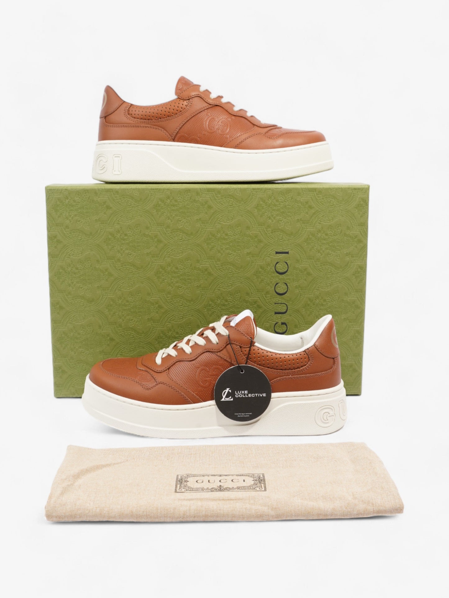 Gucci Chunky GG Embossed Sneakers Brown / White Leather EU 41.5 UK 7.5