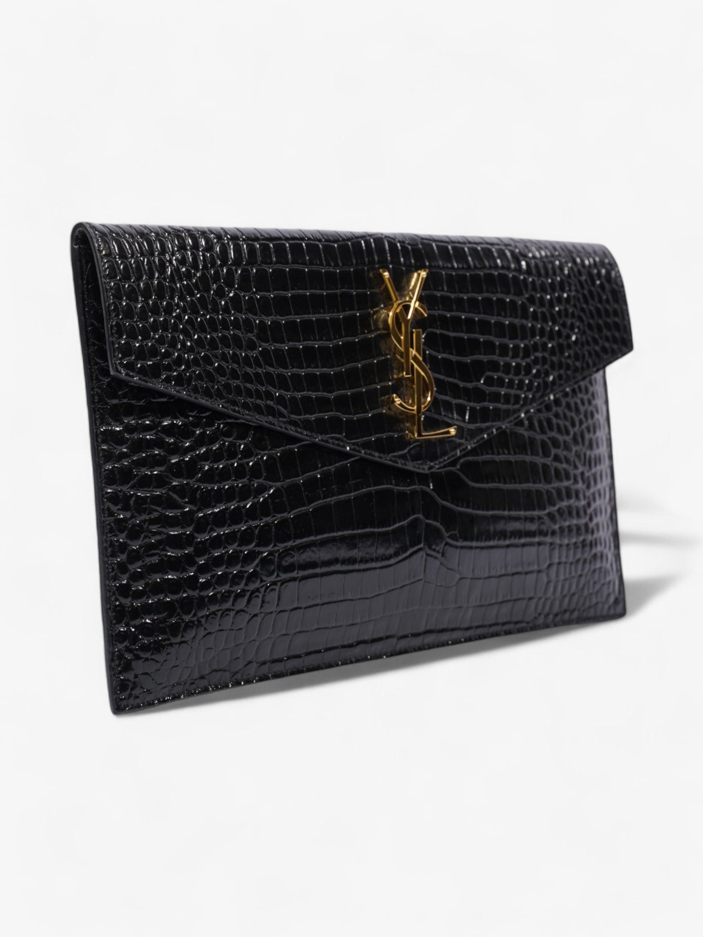 Saint Laurent Uptown Clutch Black Embossed Leather