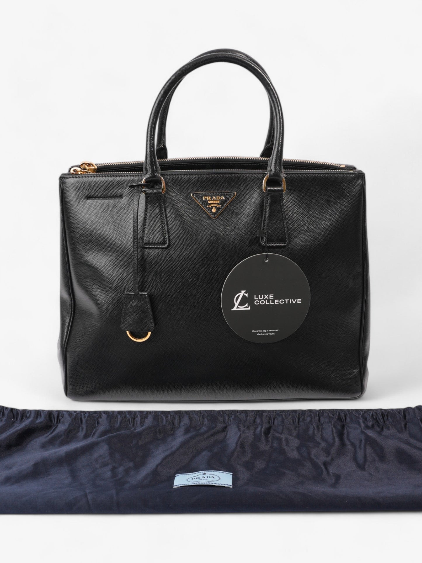 Prada Galleria Double Zip Tote Black Saffiano Leather Large