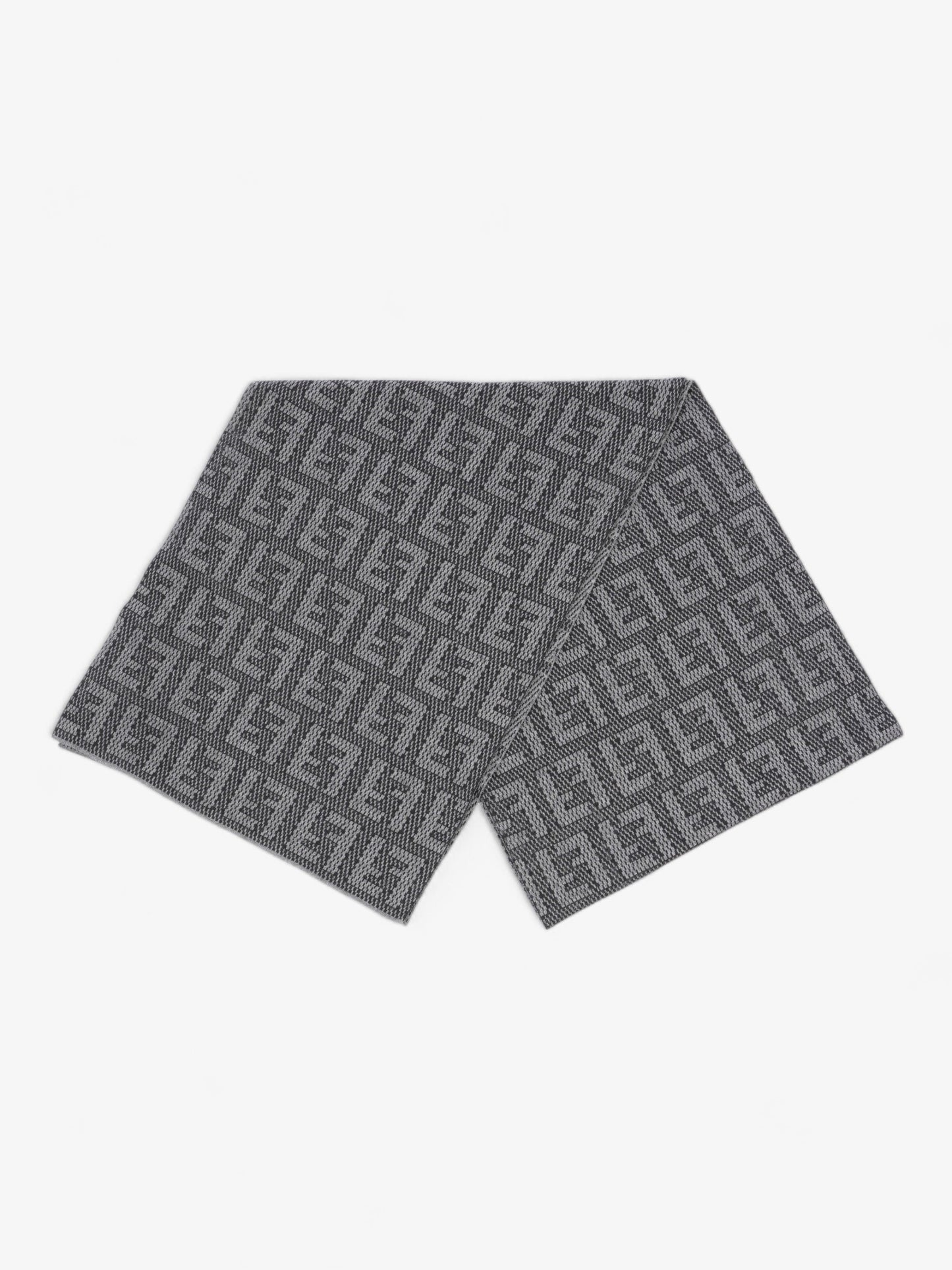 Fendi Logo Pattern Scarf Black / Grey Wool