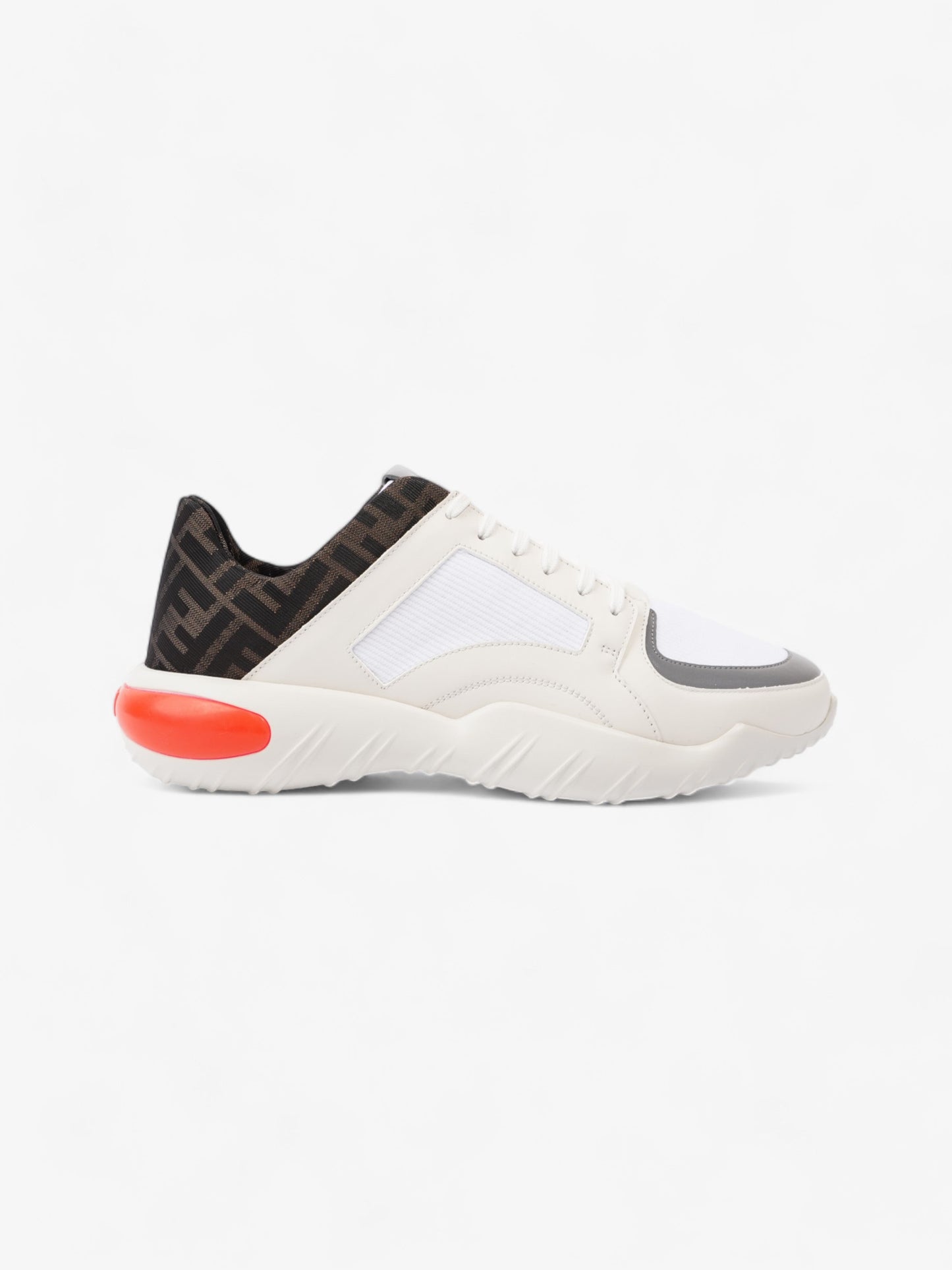 Fendi FF Logo Low Top Sneakers White / Brown / Red Canvas EU 42 UK 8