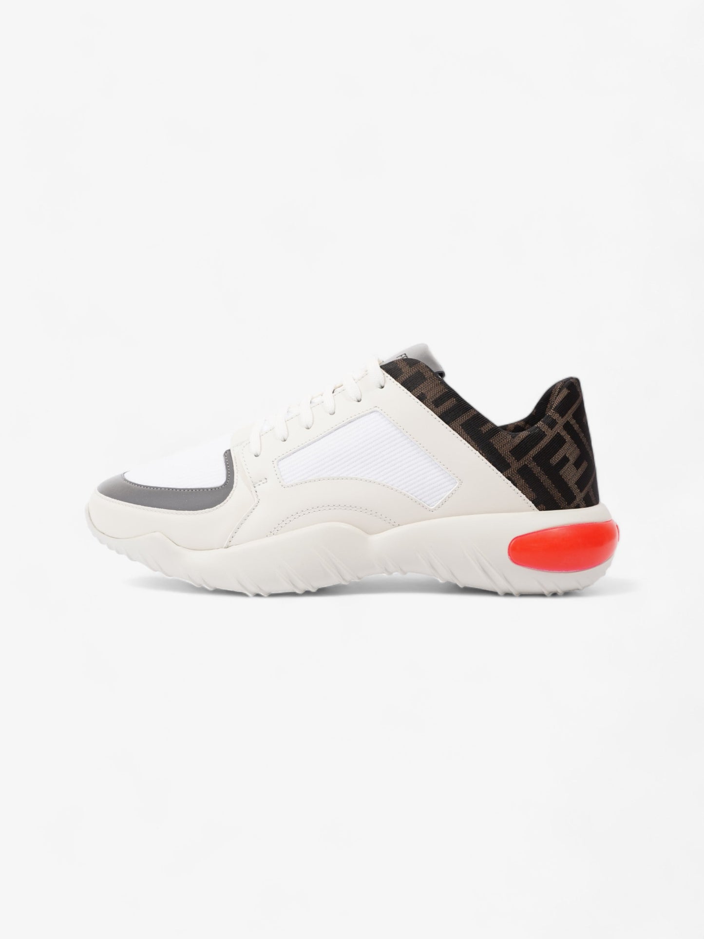 Fendi FF Logo Low Top Sneakers White / Brown / Red Canvas EU 42 UK 8