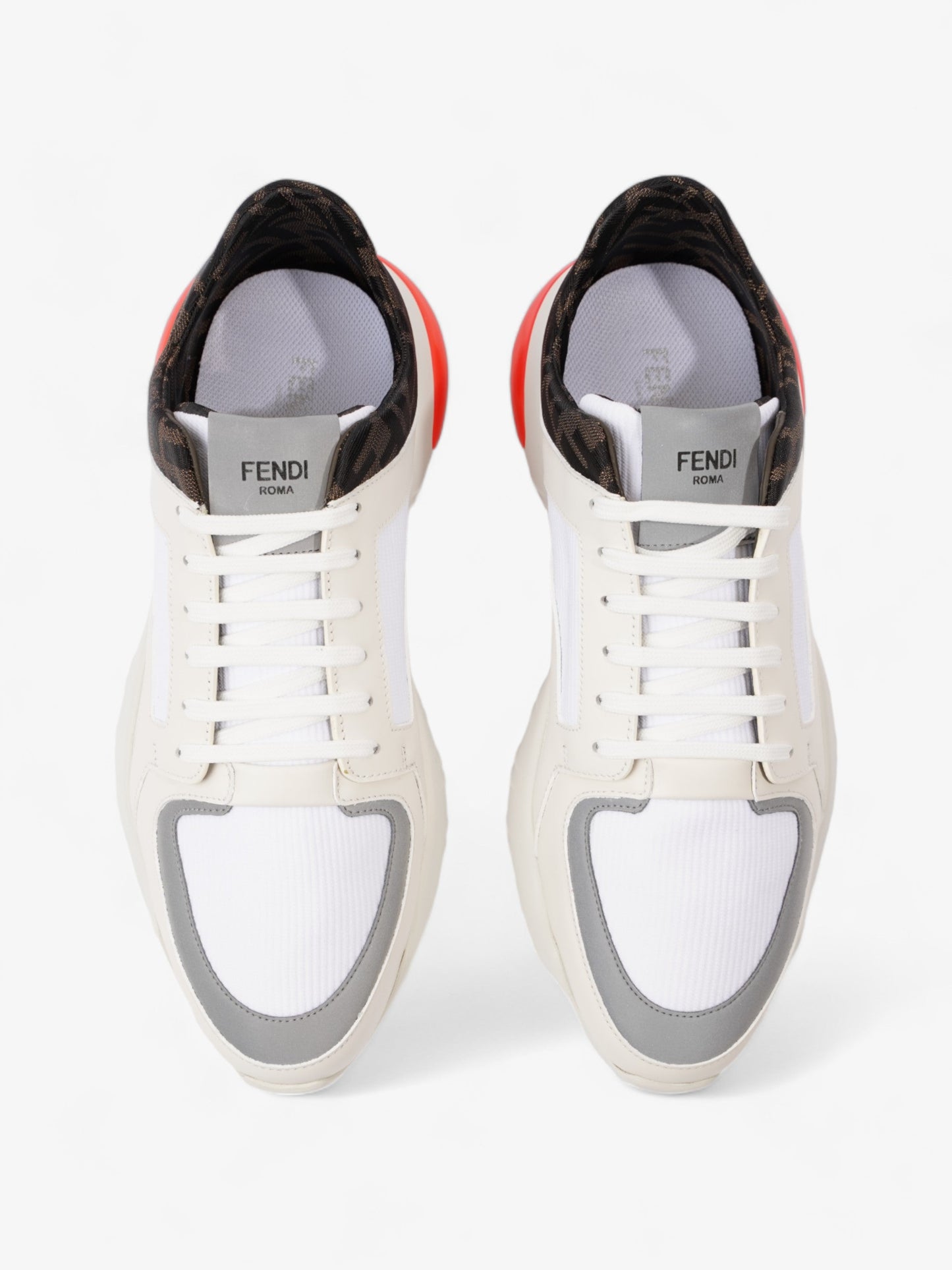Fendi FF Logo Low Top Sneakers White / Brown / Red Canvas EU 42 UK 8