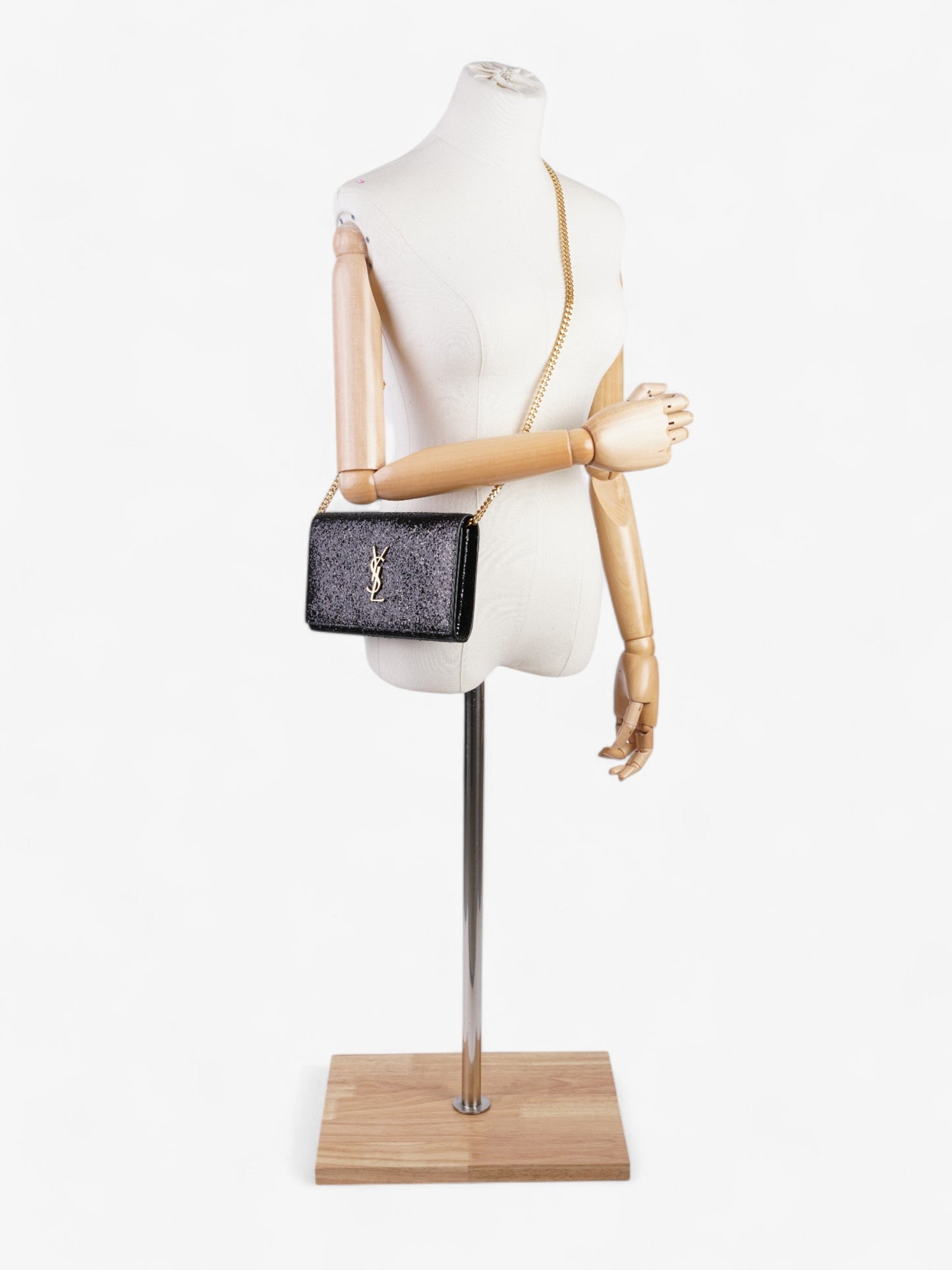 Saint Laurent Kate Chain Wallet Black Glitter Small