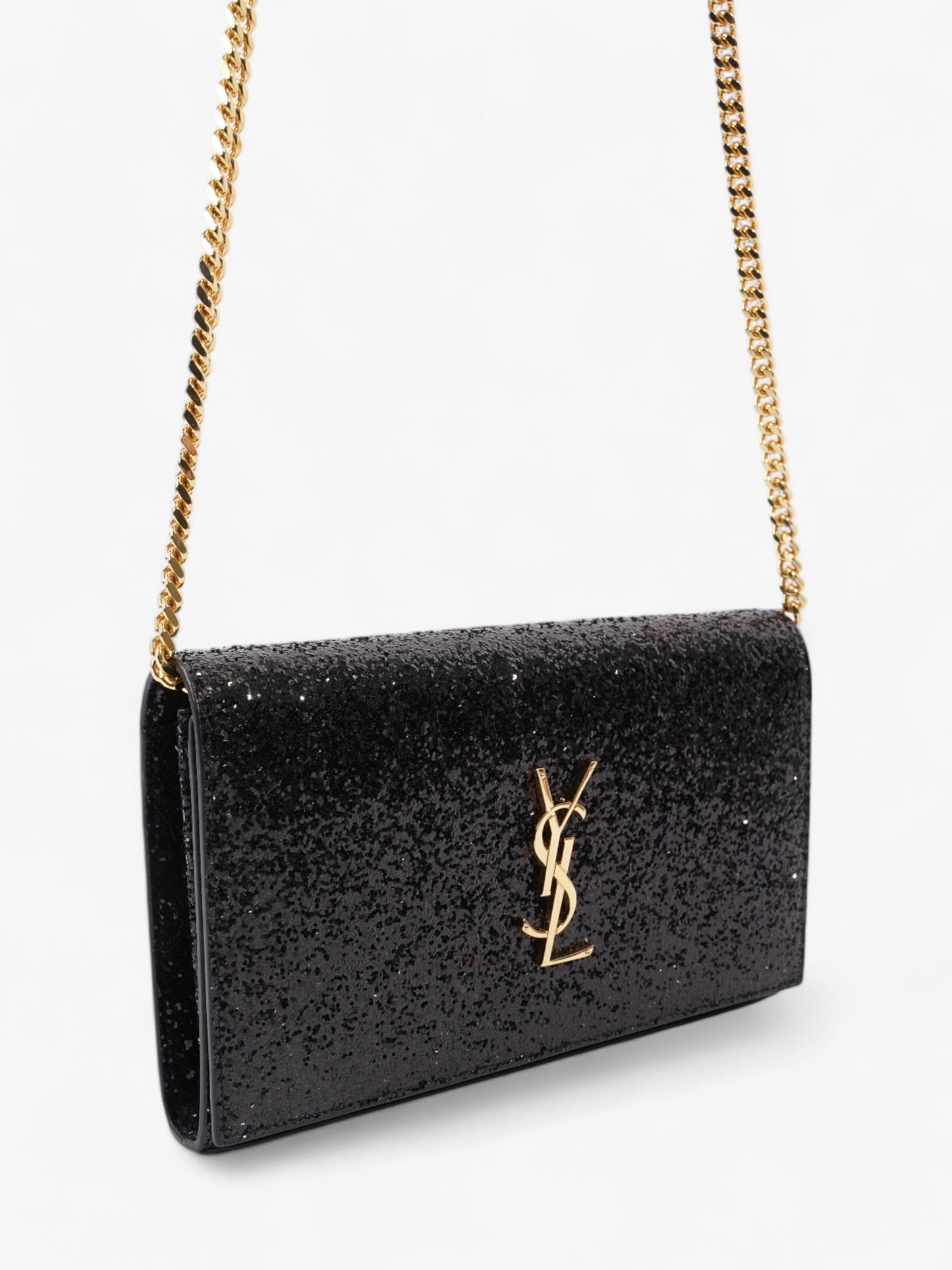 Saint Laurent Kate Chain Wallet Black Glitter Small