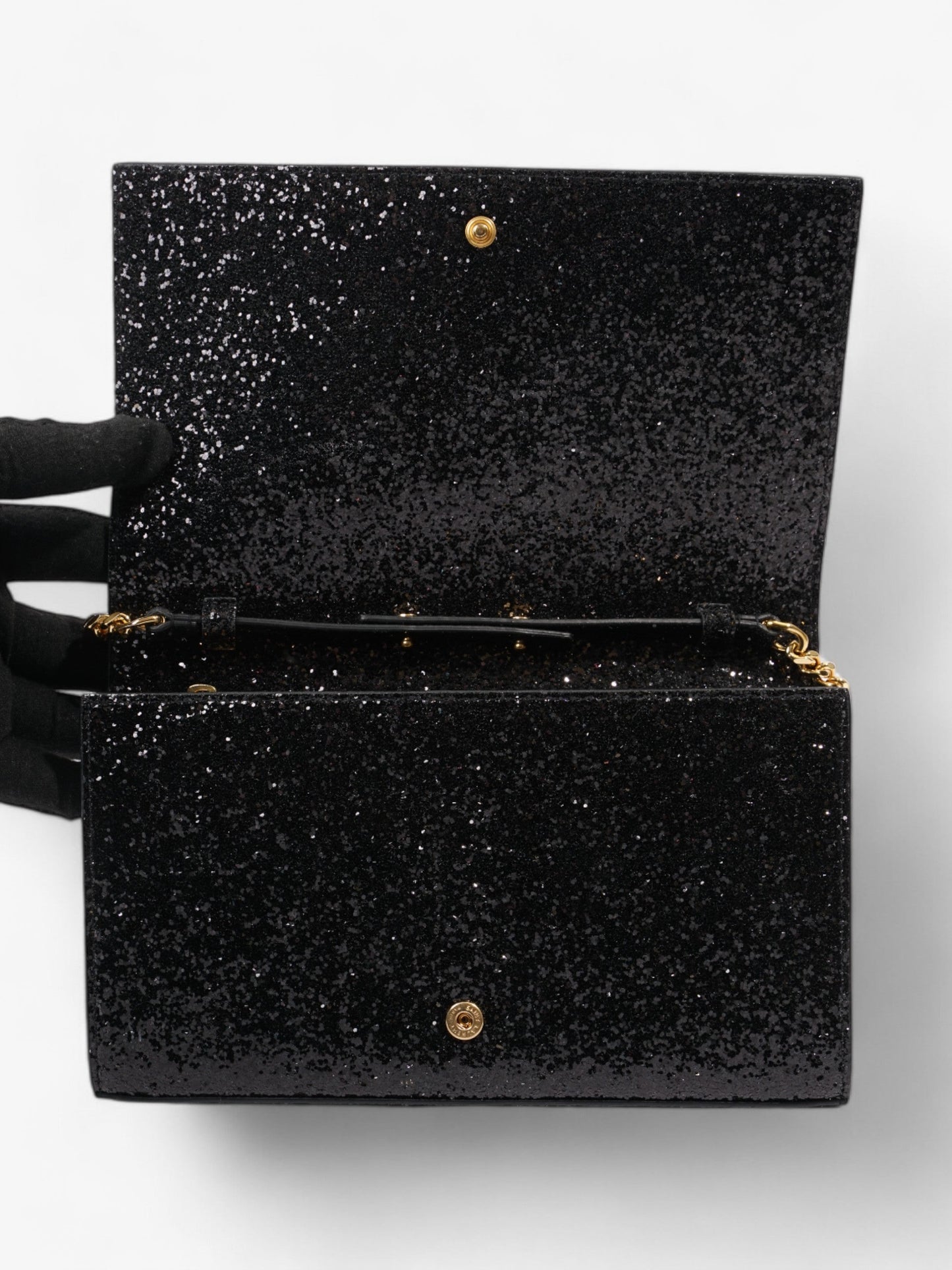 Saint Laurent Kate Chain Wallet Black Glitter Small