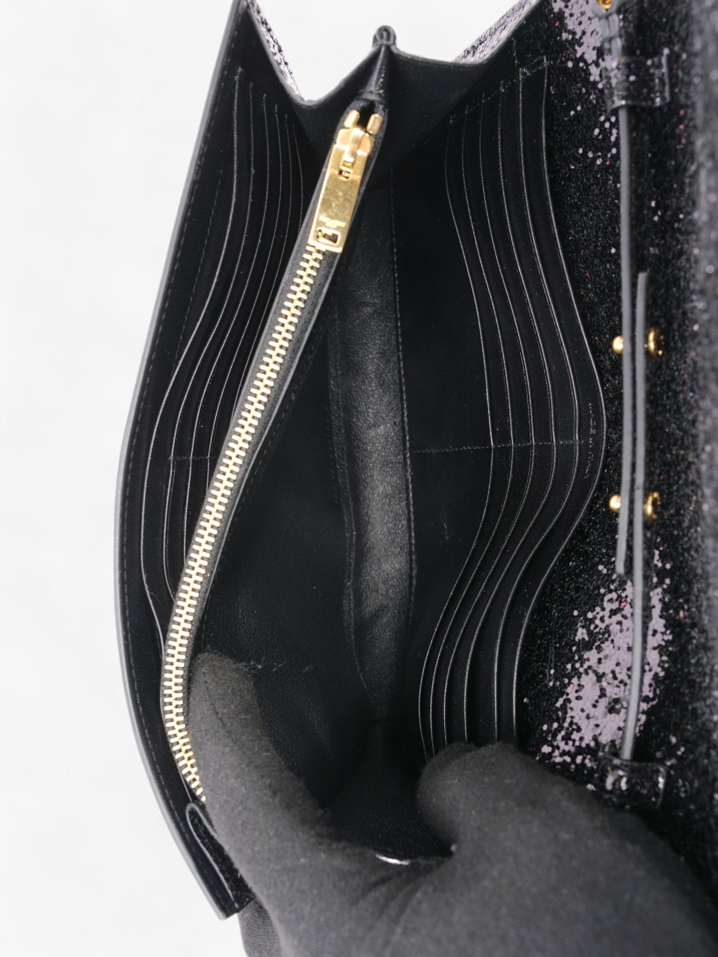 Saint Laurent Kate Chain Wallet Black Glitter Small