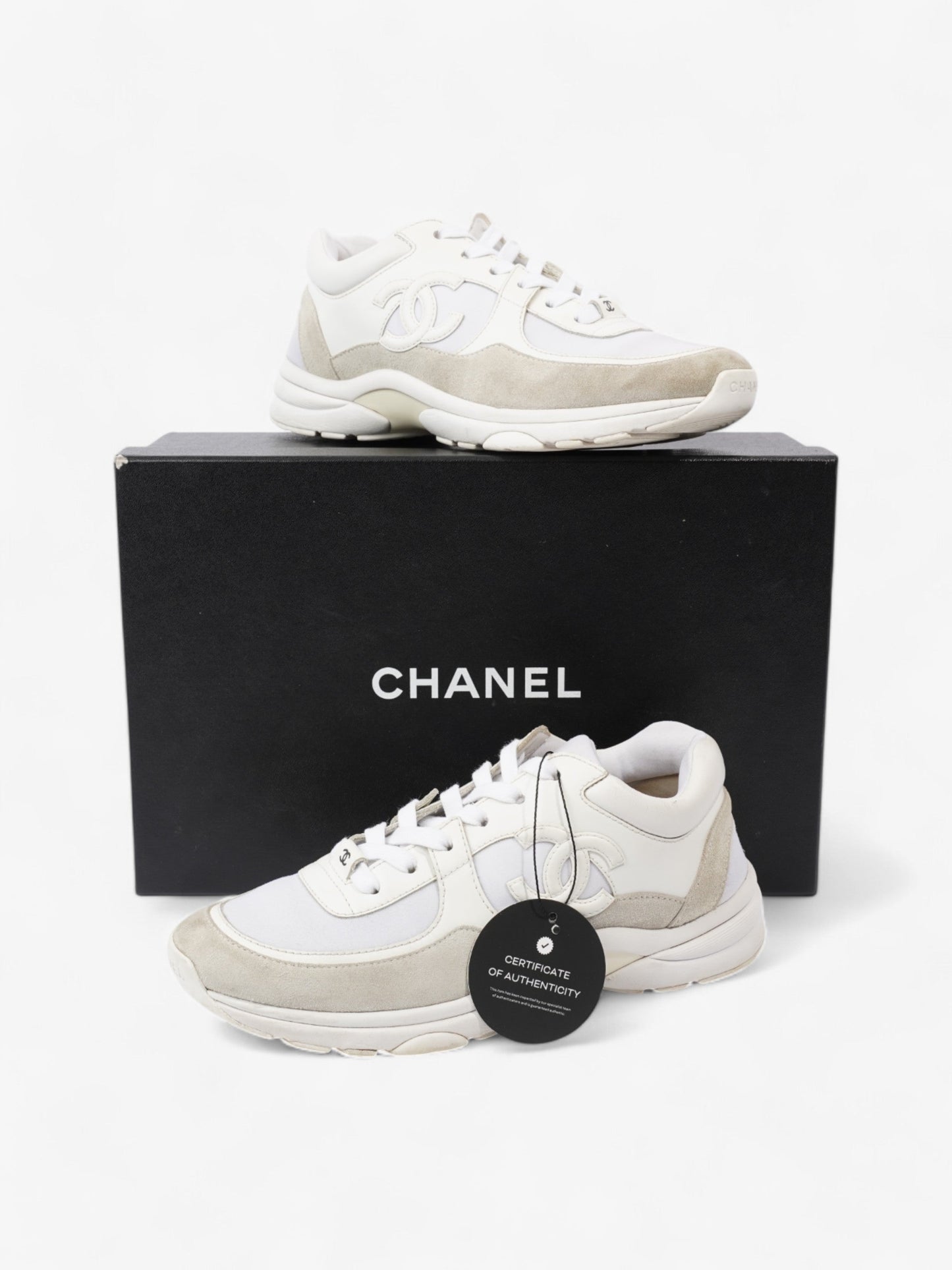 Chanel CC Logo Sneakers White Suede EU 39 UK 6