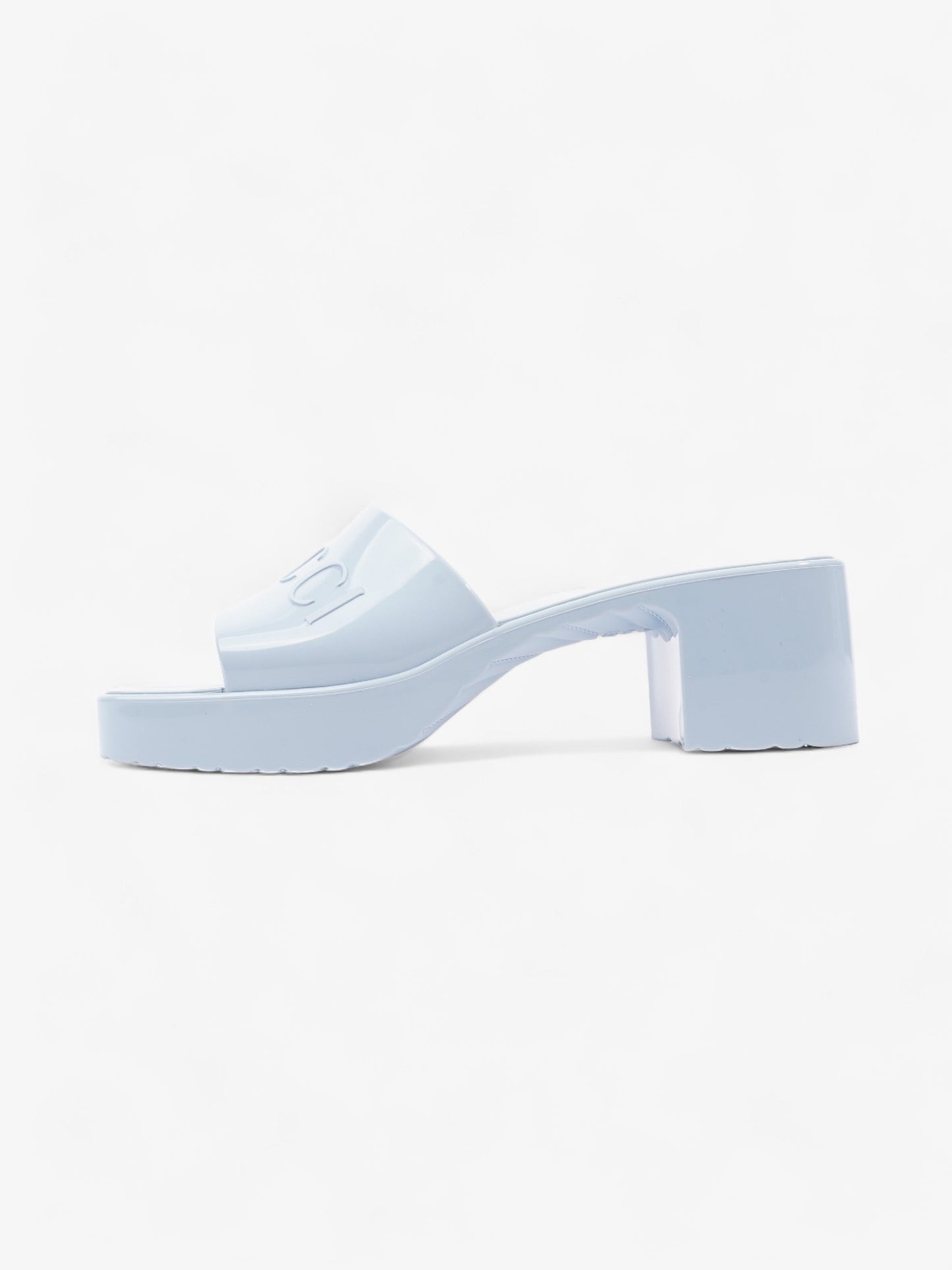 Gucci Logo Platform Slide Sandal 50mm Light Blue Rubber EU 37 UK 4