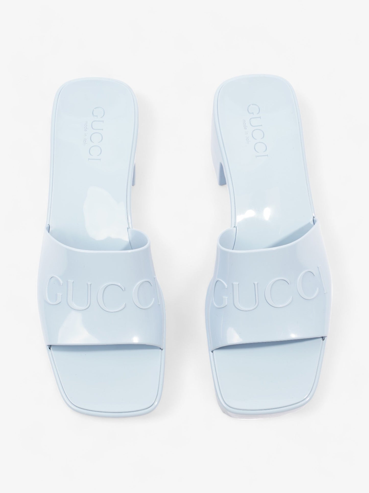 Gucci Logo Platform Slide Sandal 50mm Light Blue Rubber EU 37 UK 4