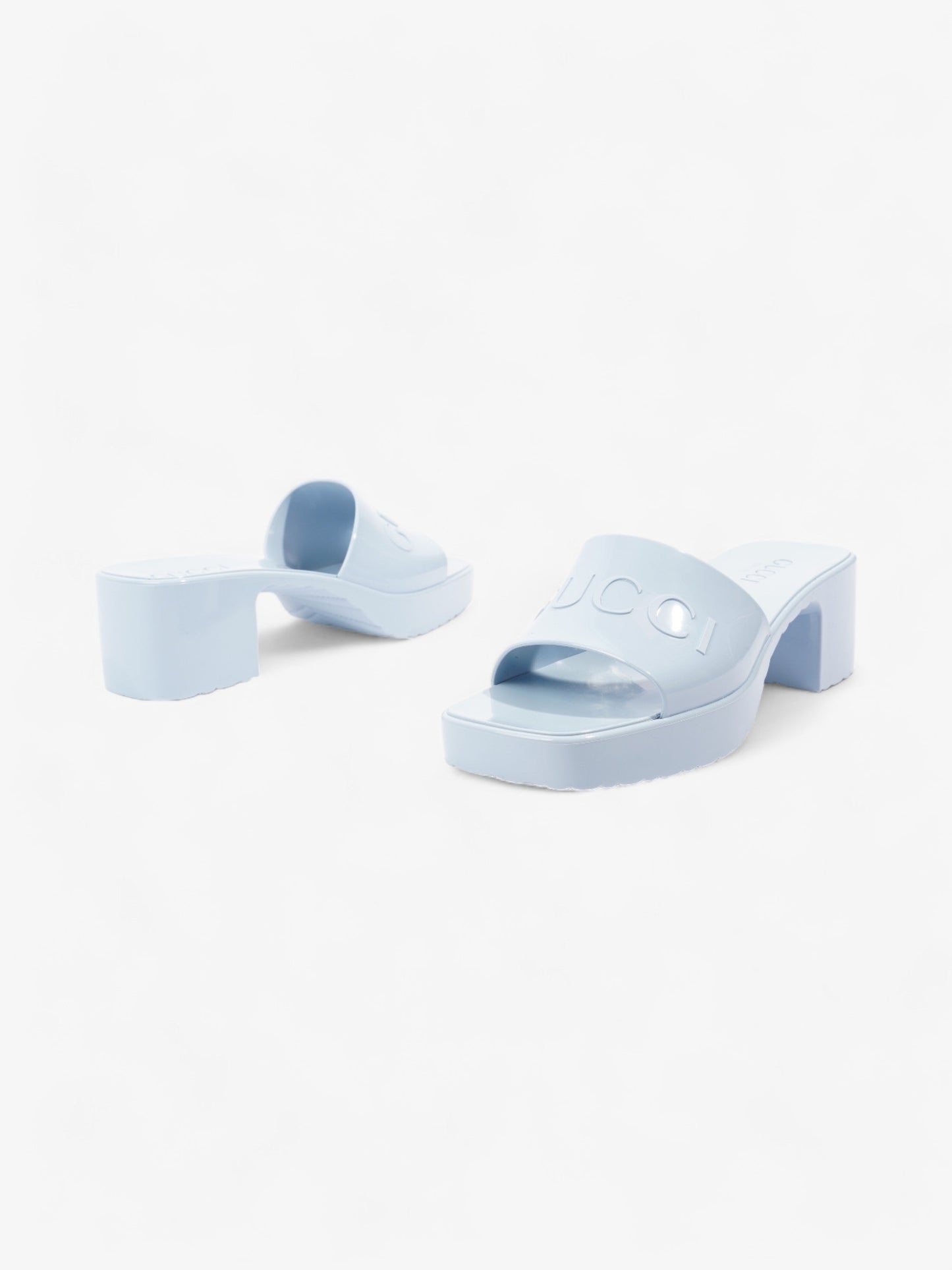 Gucci Logo Platform Slide Sandal 50mm Light Blue Rubber EU 37 UK 4
