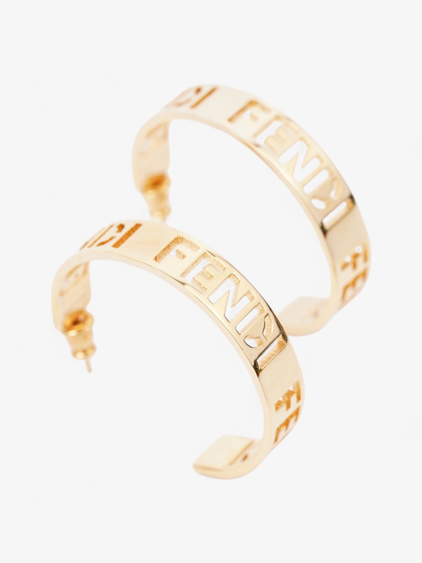 Fendi Logo Hoop Earrings Gold Base Metal
