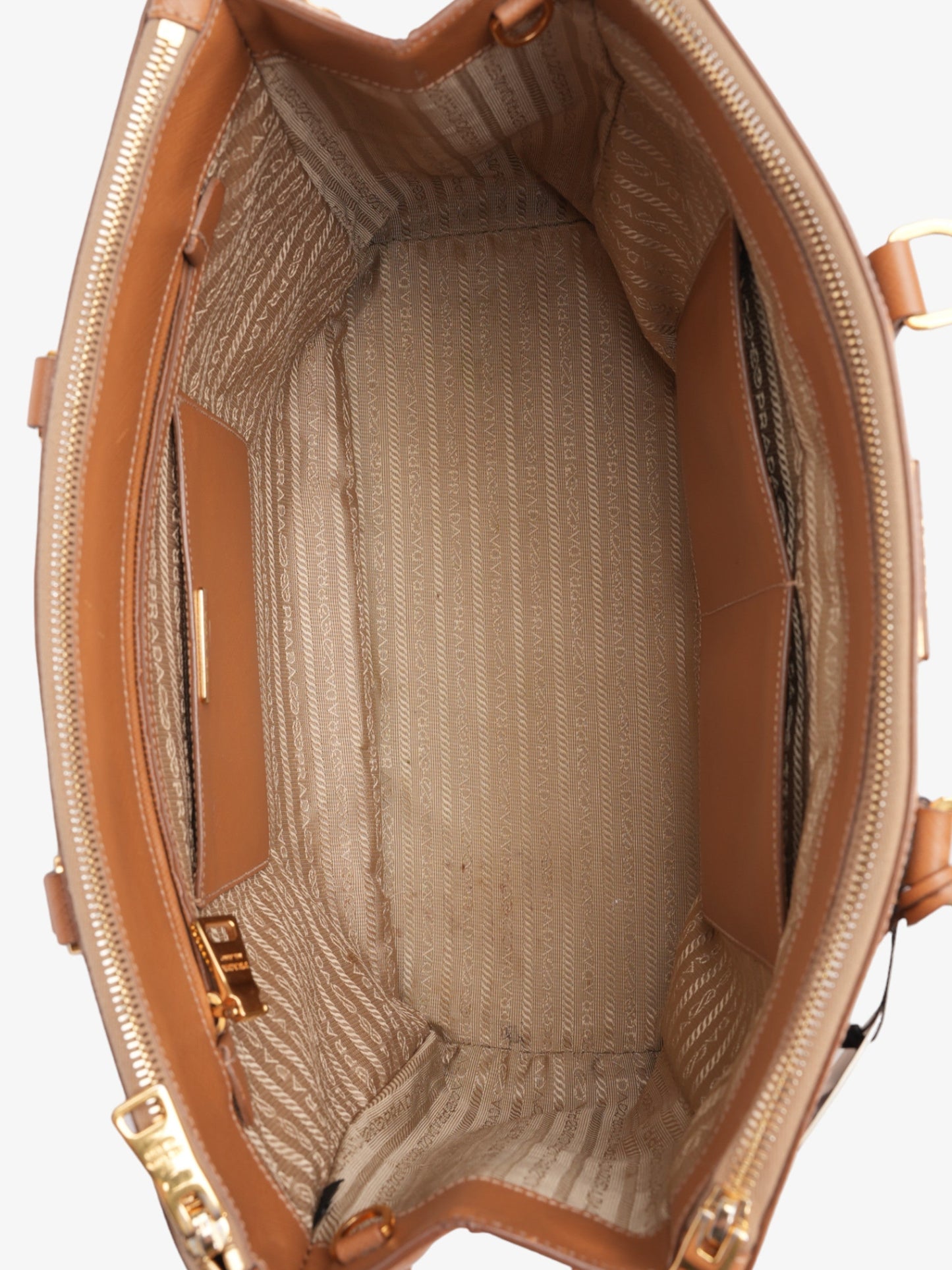 Prada Galleria Double Zip Caramel Brown Saffiano Leather