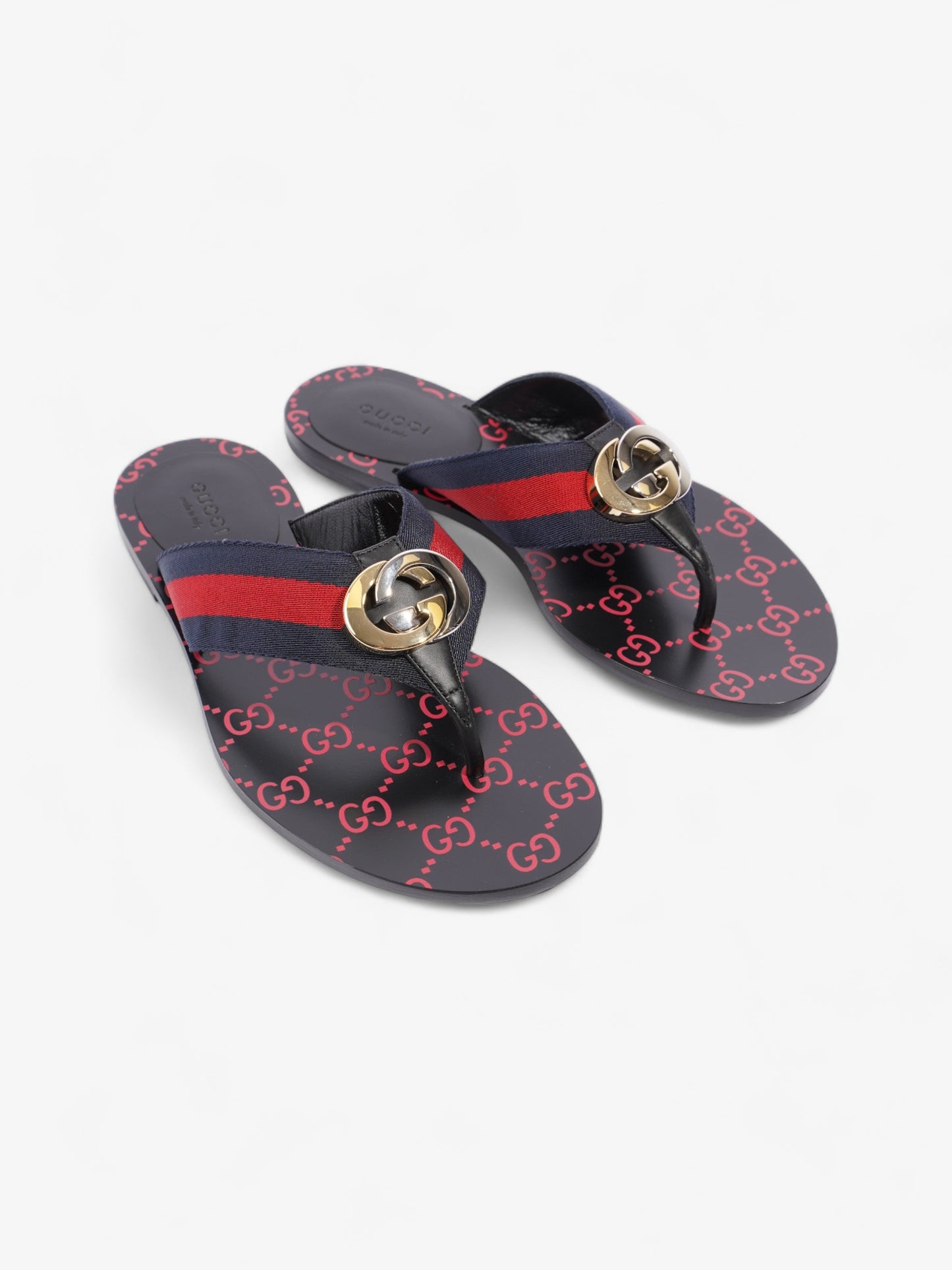Gucci Web Stripe Thong Sandals Black / Red / Blue Canvas EU 36 UK 3