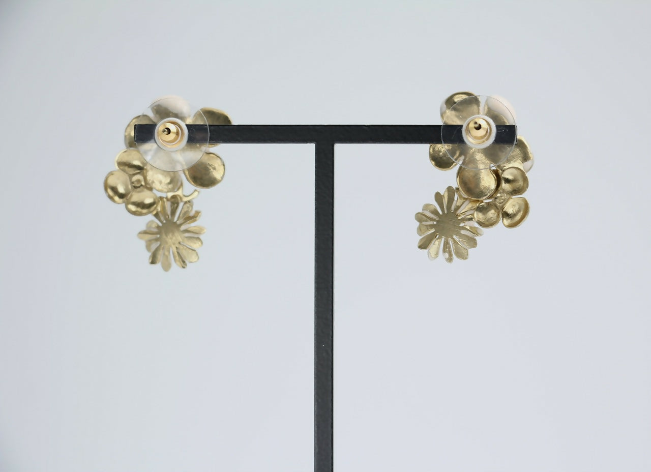Chanel 10P Enamel Pink Camellia & Chrysanthemum Stud Earrings