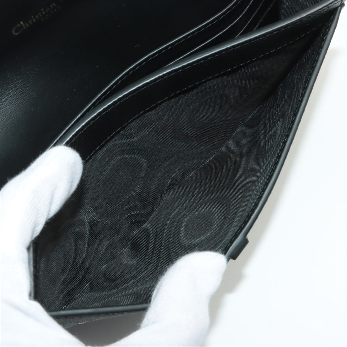 Christian Dior Saddle Leather Chain Wallet Black