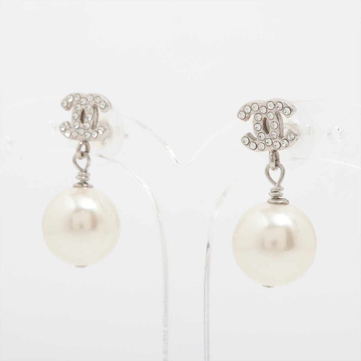 Chanel Coco Logo Rhinestone Pearl Drop Earrings Costume Jewellery