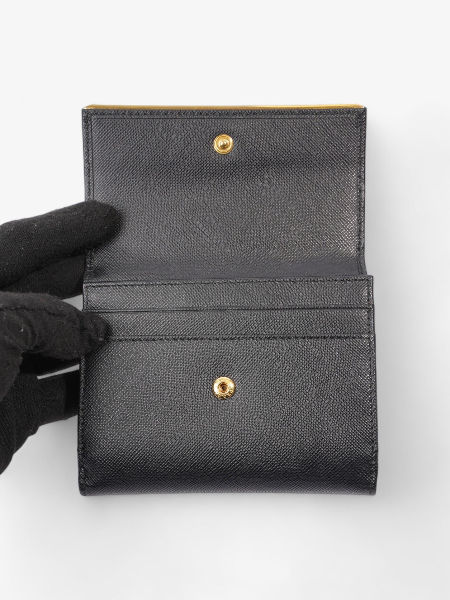 Prada Compact Wallet Black Saffiano Leather