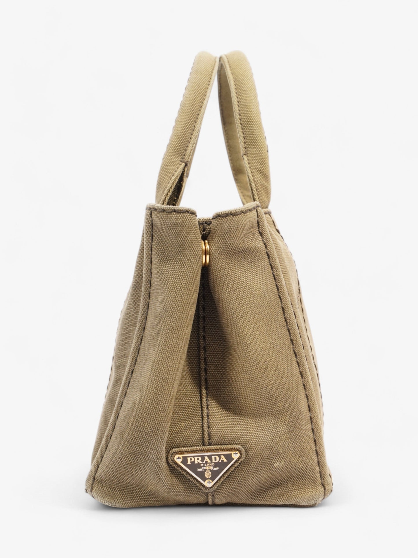 Prada Canapa 2 Way Handbag Khaki Cotton