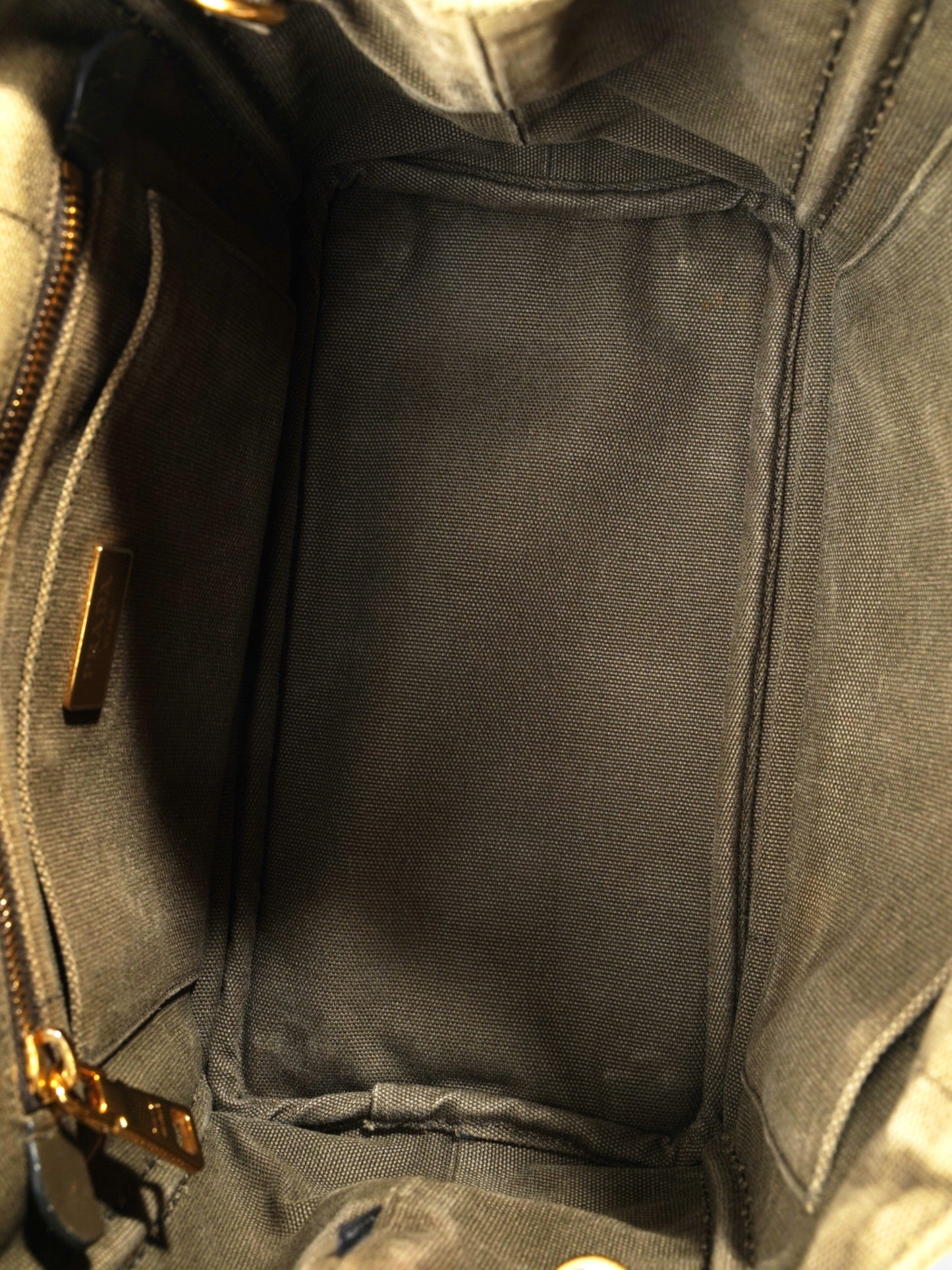 Prada Canapa 2 Way Handbag Khaki Cotton