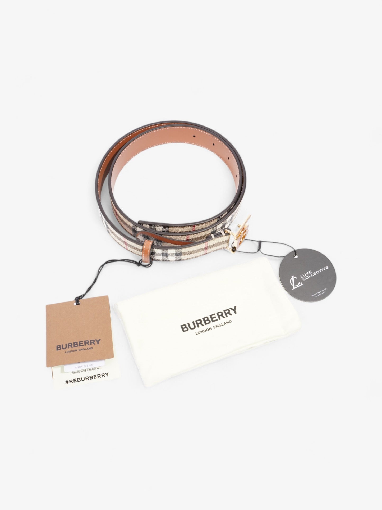 Burberry TB Belt Vintage Check / Briar Brown Canvas Medium - 102cm