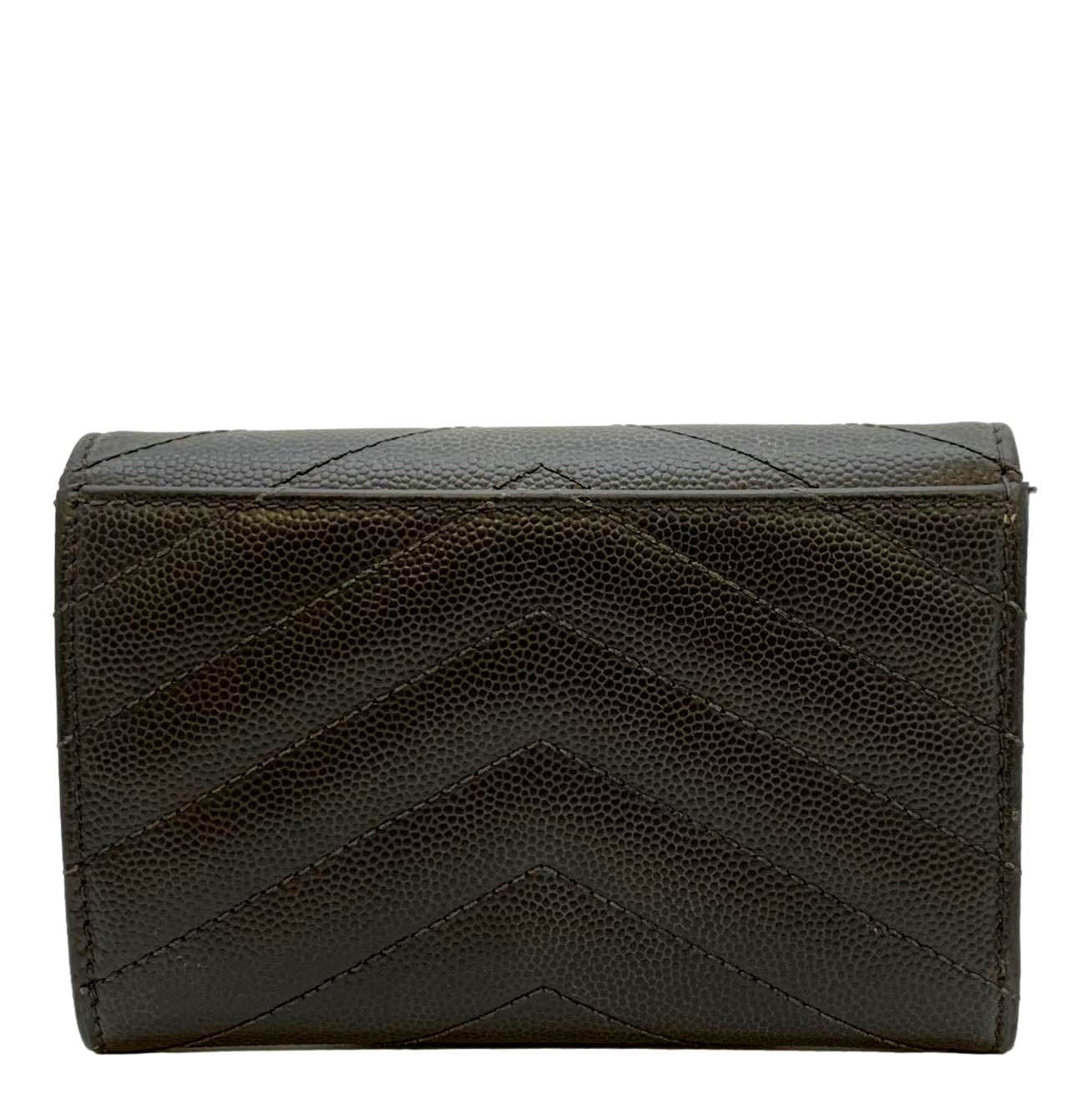 YVES SAINT LAURENT Flap Grain De Poudre Wallet Olive Green