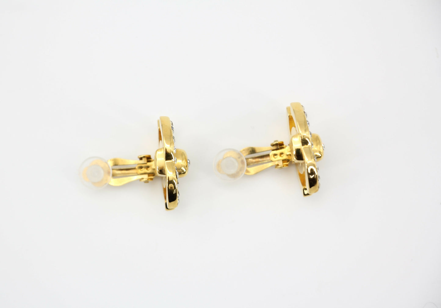 Chanel Vintage 96A Rhinestone & Gold-plated Backpack Buckle CC Clip-on Earrings