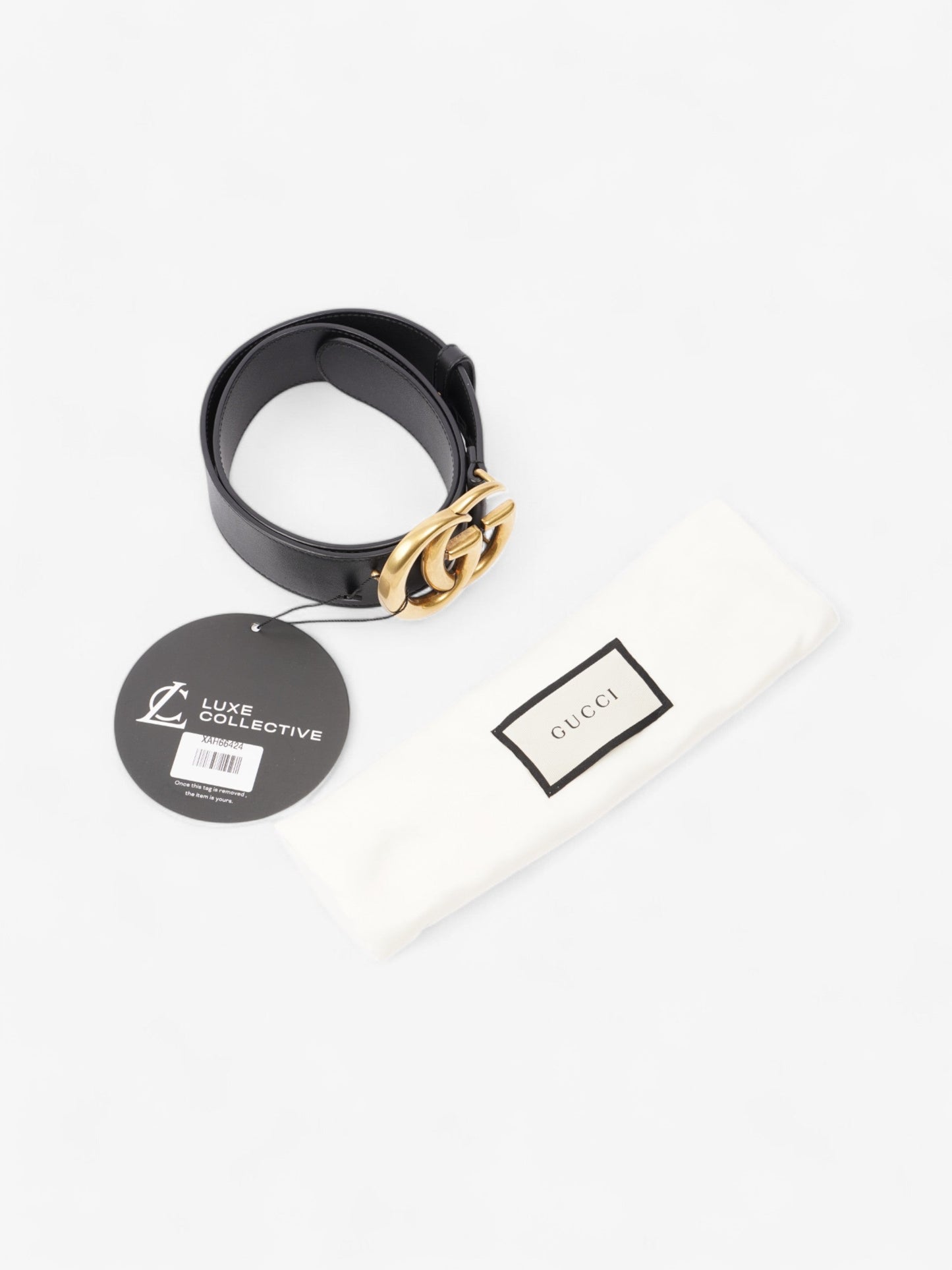 Gucci GG Marmont Wide Belt Blackk / Gold Leather 75cm / 30"
