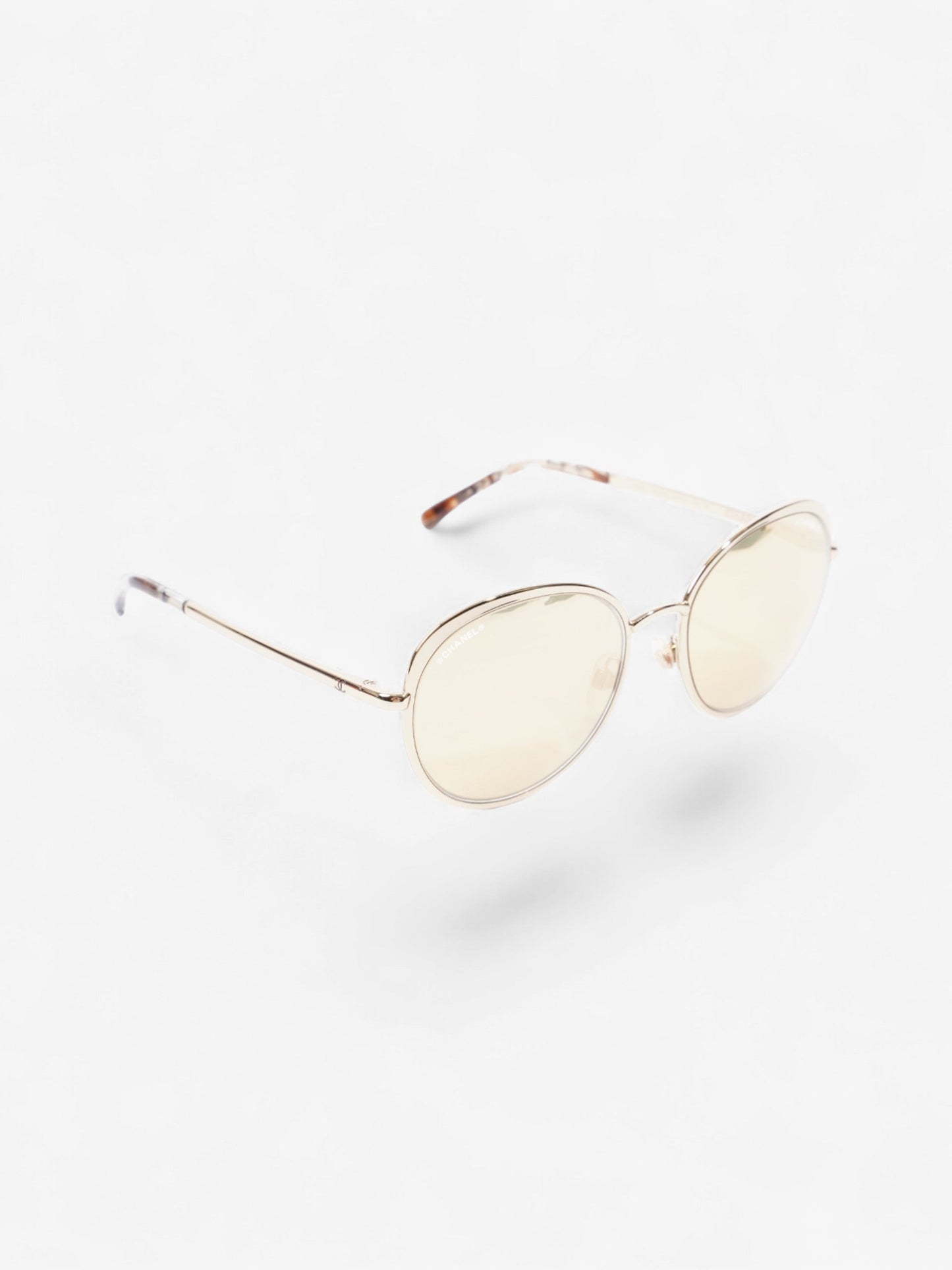 Chanel Round Mirror Sunglasses Gold Acetate 140mm