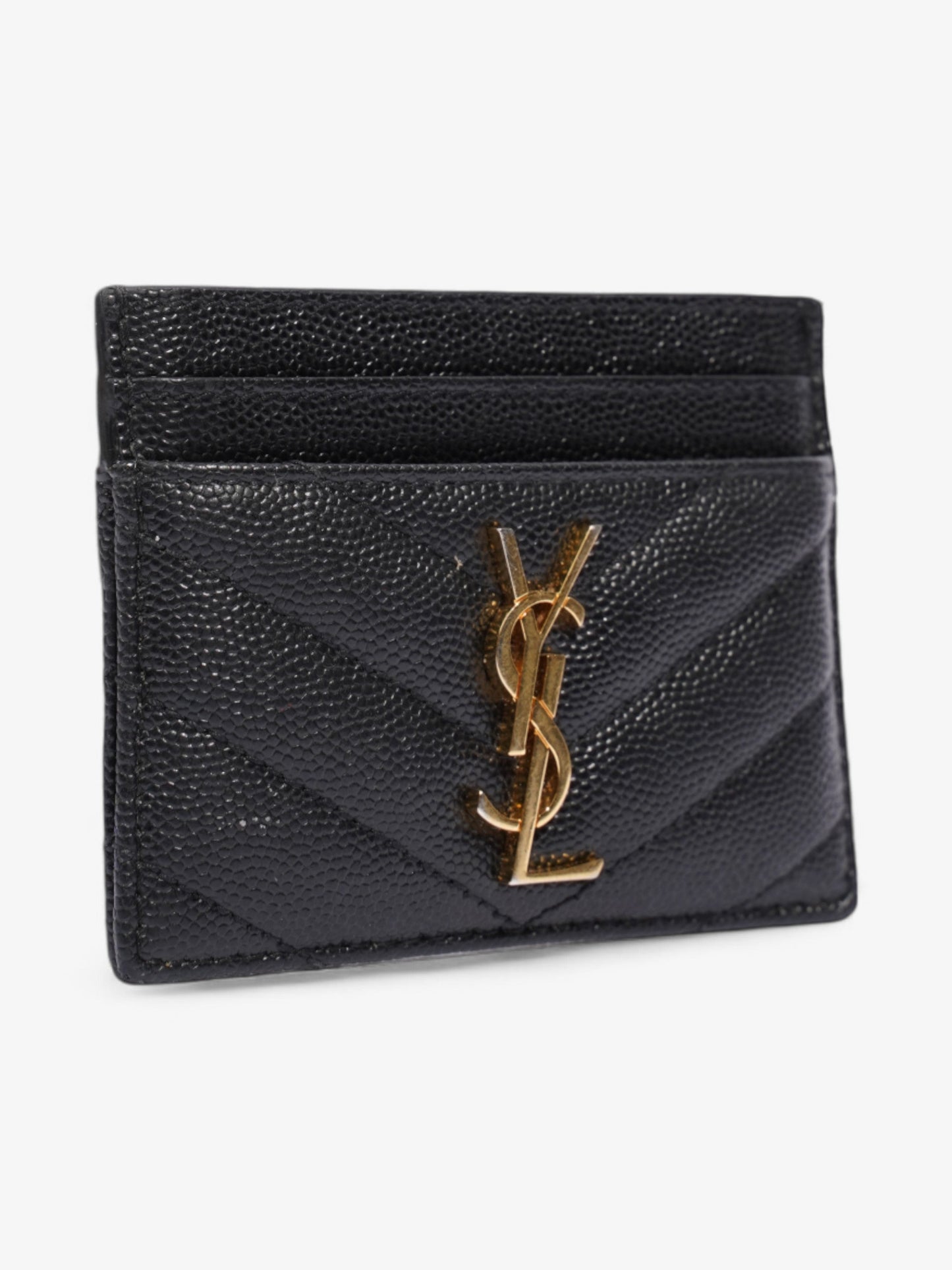 Saint Laurent Monogram Card Holder Black / Gold Grained Leather