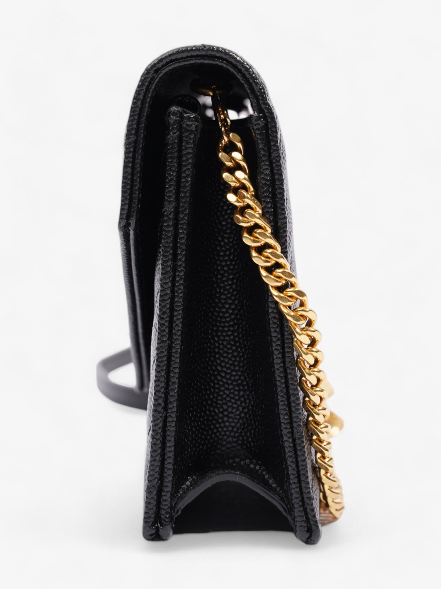 Saint Laurent Cassandre Envelope Chain Wallet Black Grained Leather