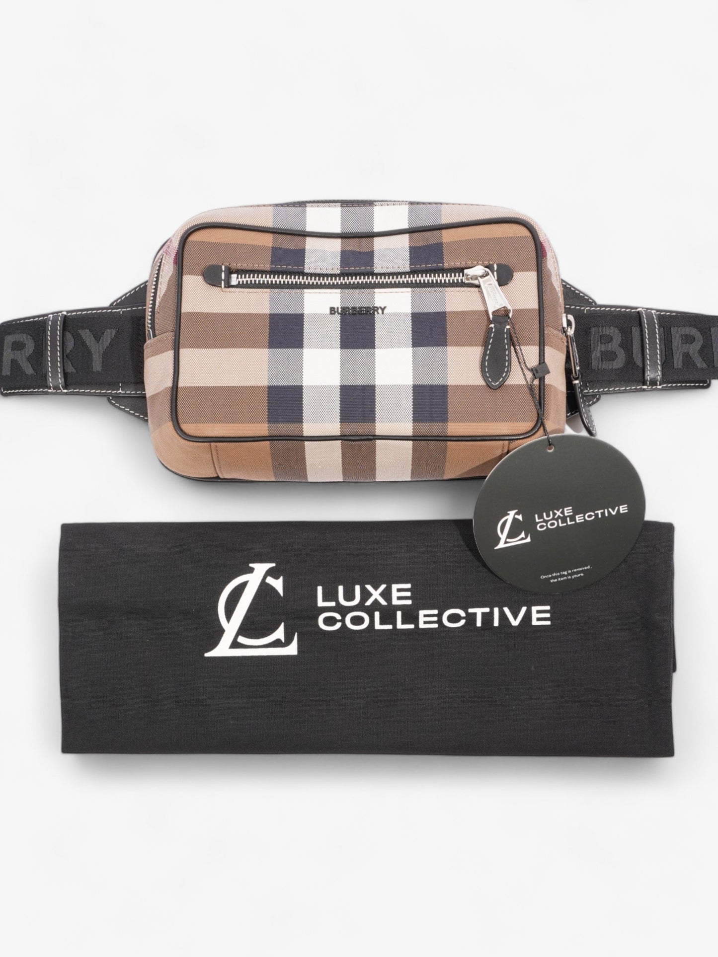 Burberry Double Zip Belt Bag Dark Birch Brown Cotton