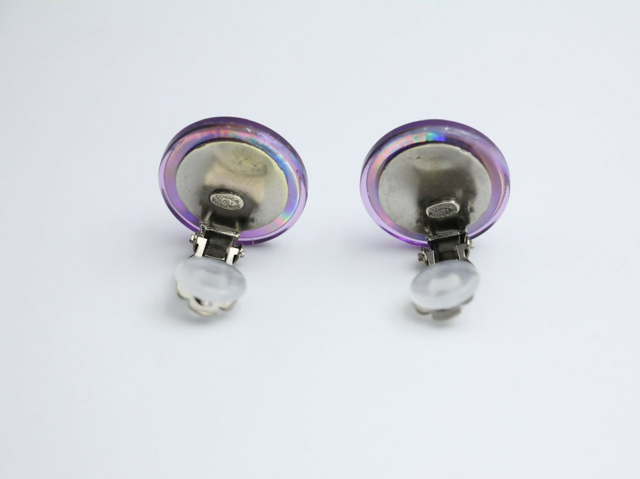 Chanel Vintage 00T Resin Iridescent Purple Clip-on Earrings
