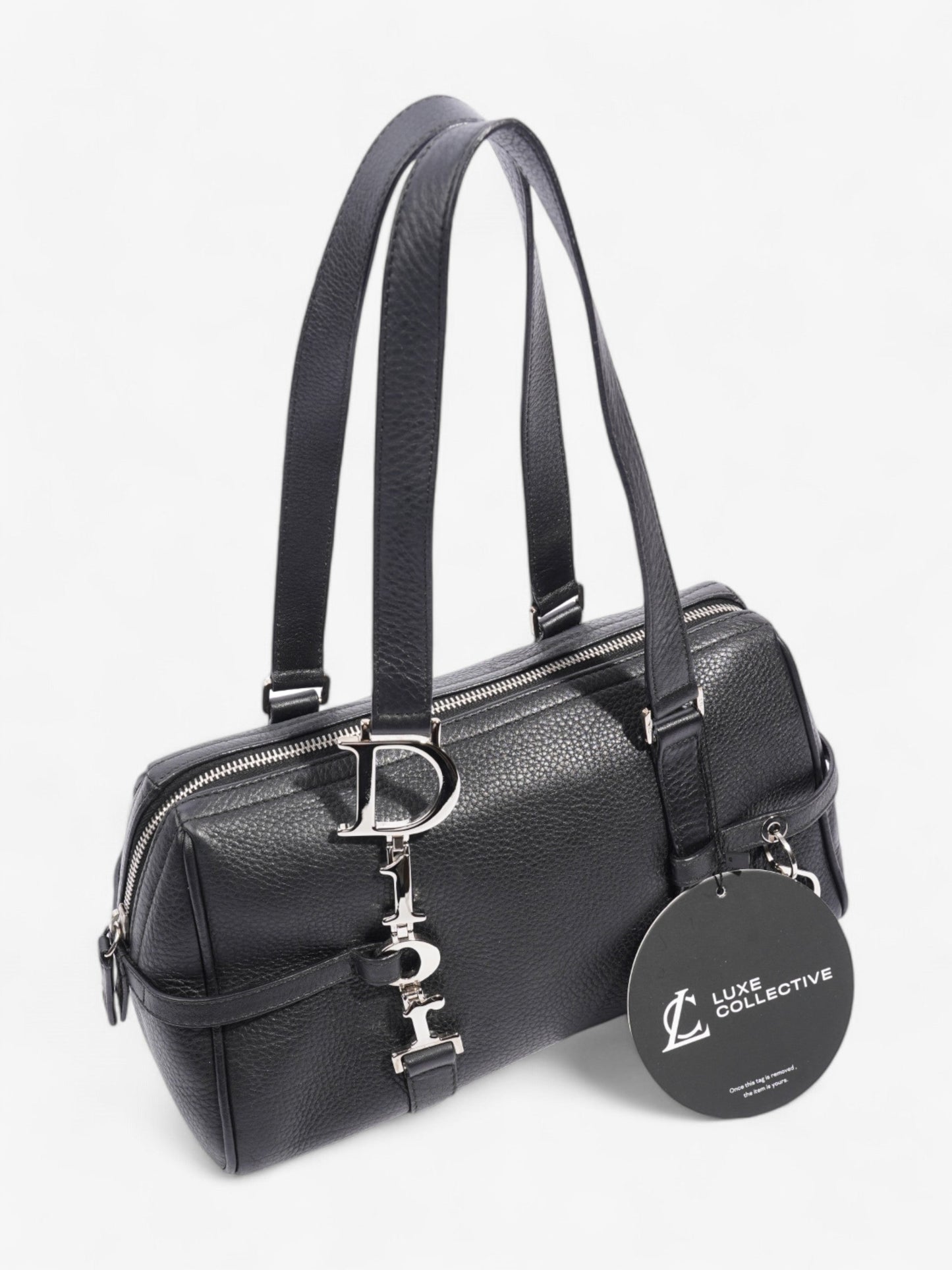 Christian Dior Logo Charms Boston Black Calfskin Leather