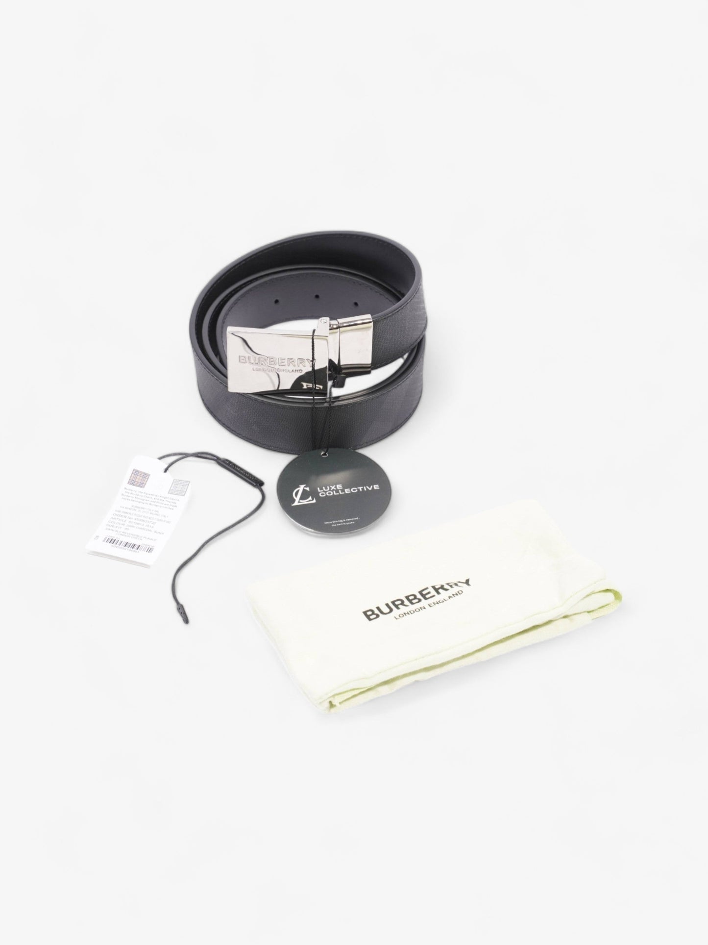 Burberry Plaque Buckle Belt Black / Dark Charcoal Leather 95cm 38"