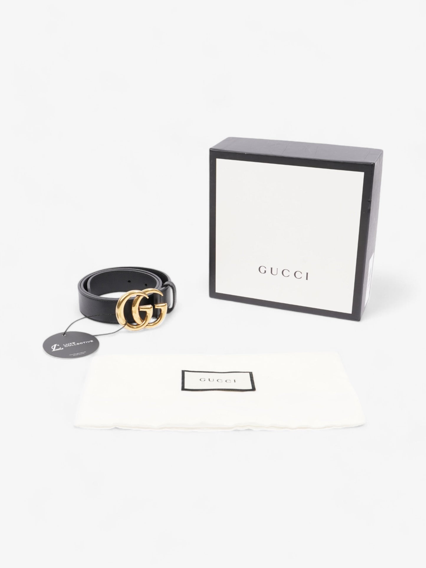 Gucci GG Marmont Belt Black / Gold Leather 70cm / 28"