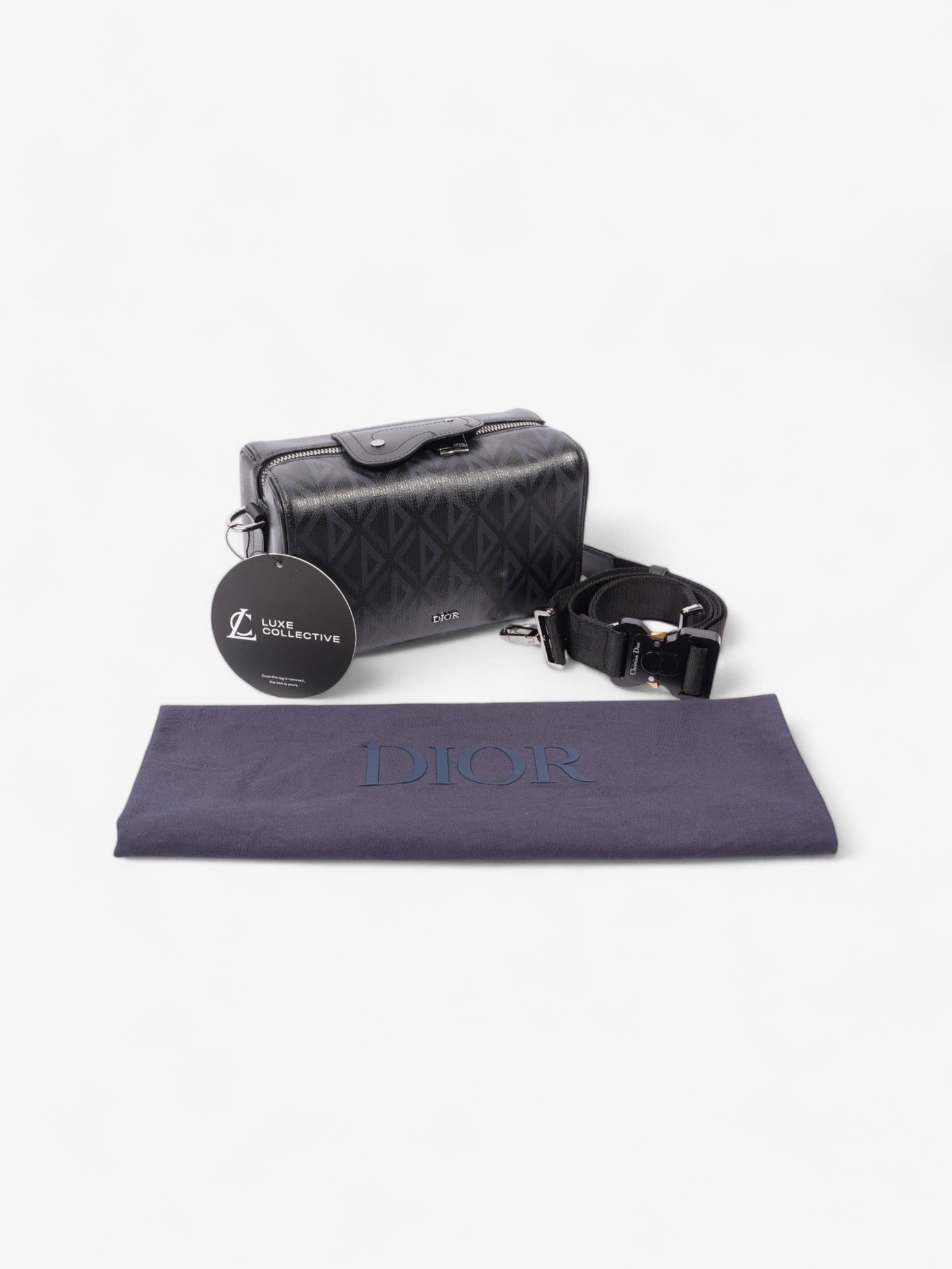 Christian Dior Pouch Saddle Duffle Black Coated Canvas